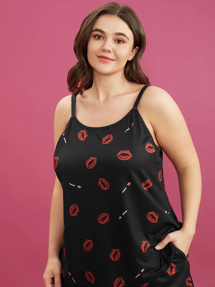 Sweet Lips Print Cami Pajama Top - Image 4