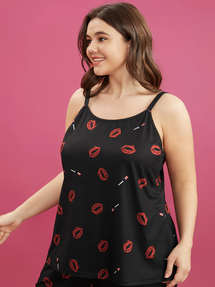 Sweet Lips Print Cami Pajama Top - Image 5