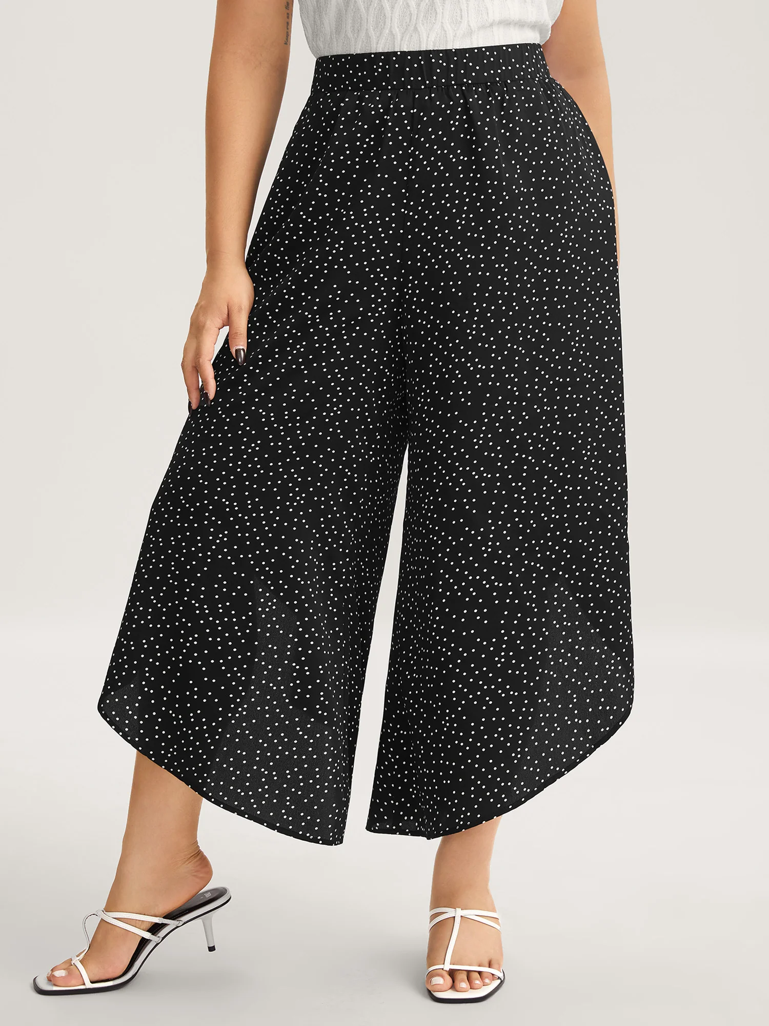 Little Dots Asymmetrical Hem Slit Pants