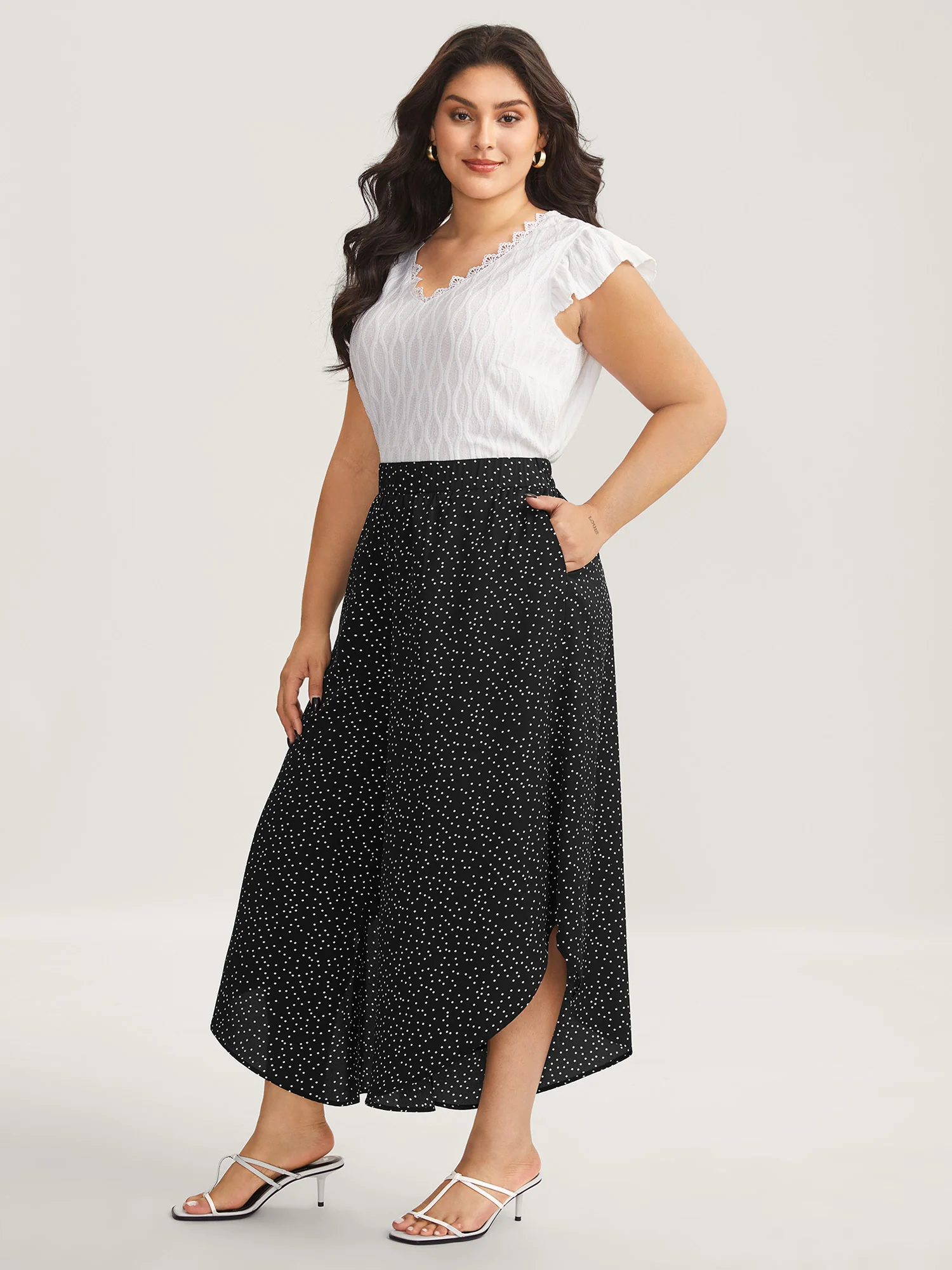 Little Dots Asymmetrical Hem Slit Pants - Image 2