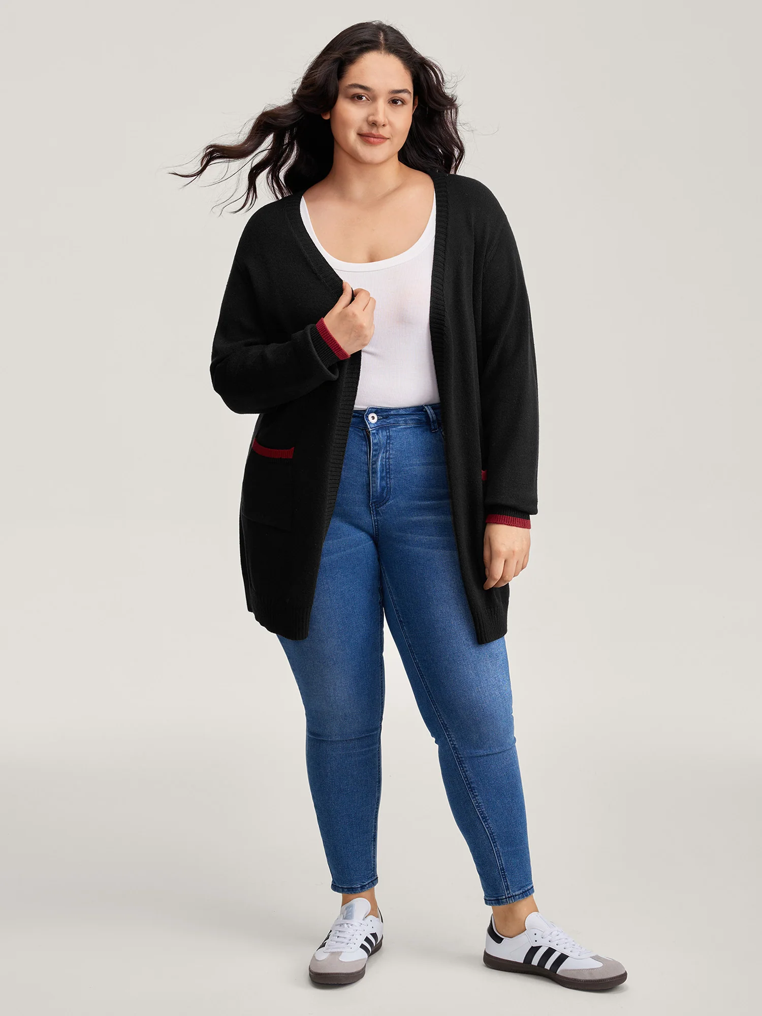 Lobster Jacquard Pockets Color Block Knit Cardigan - Image 3