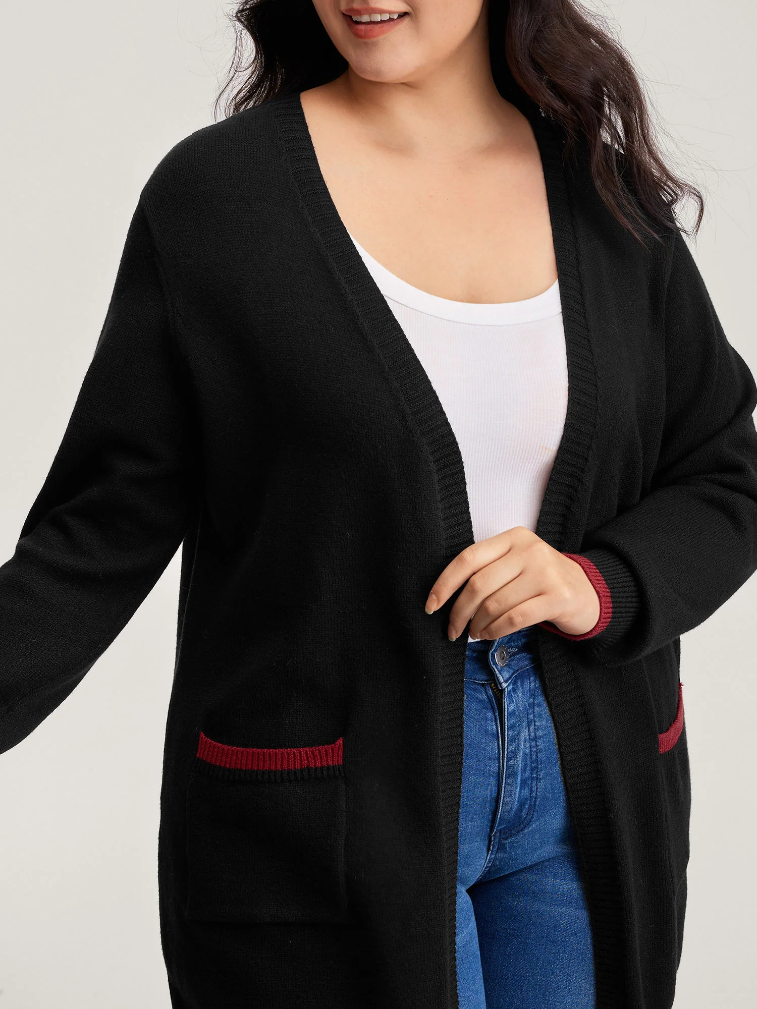 Lobster Jacquard Pockets Color Block Knit Cardigan - Image 4