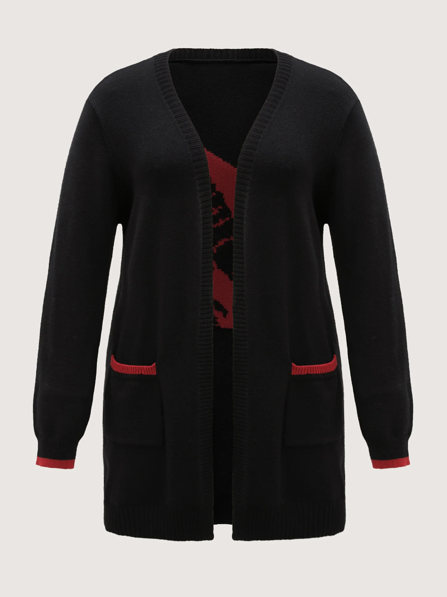 Lobster Jacquard Pockets Color Block Knit Cardigan - Image 8