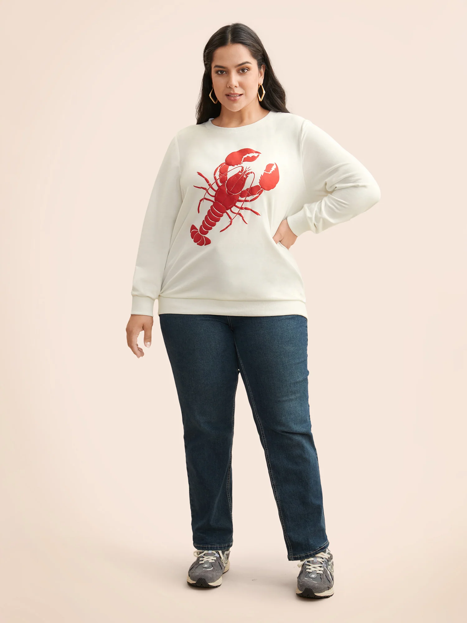 Lobster Pattern Round Neck Sweatshirt - Image 4