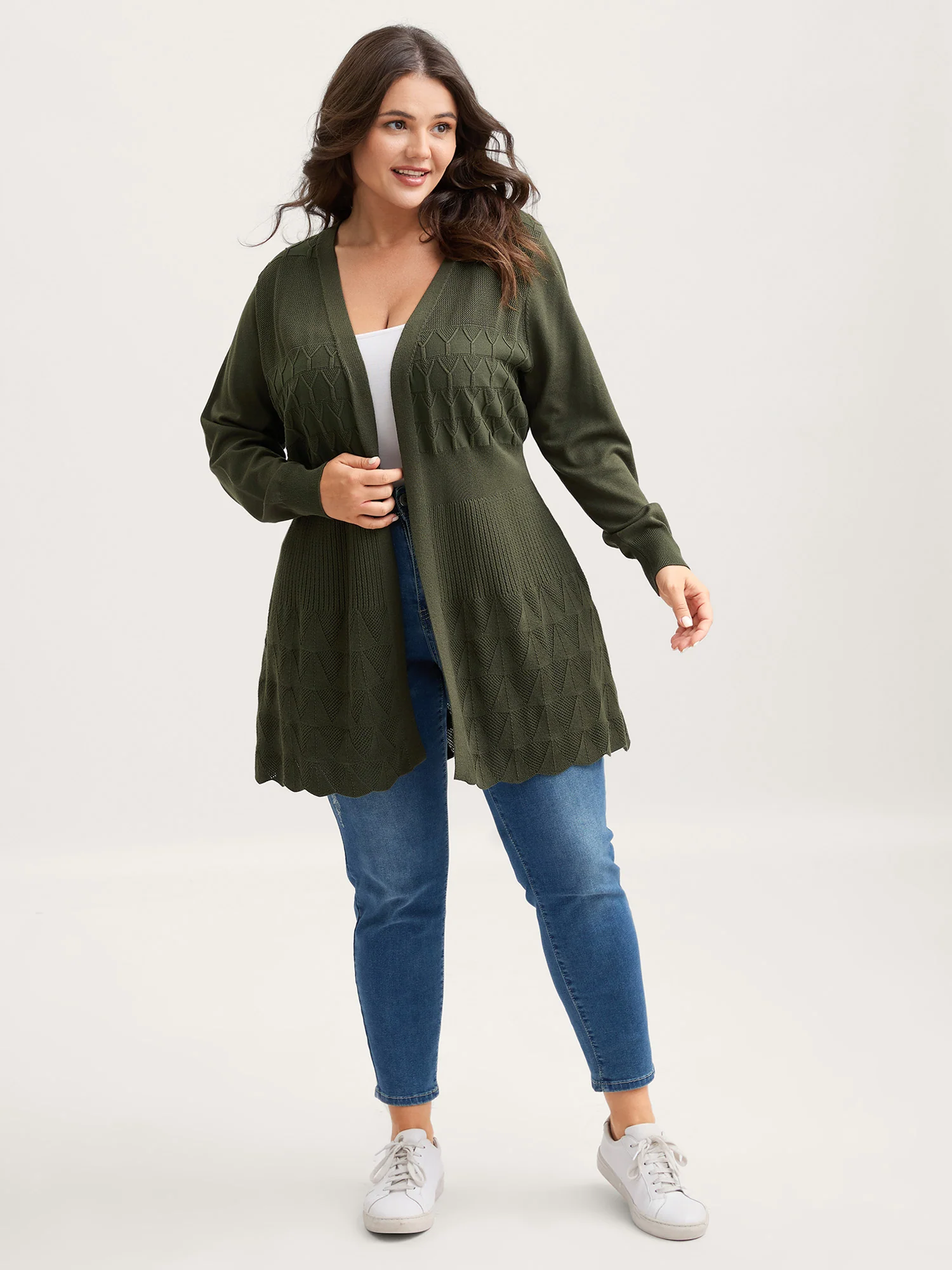 Long Sleeve Cinched-Waist Knit Cardigan - Image 3