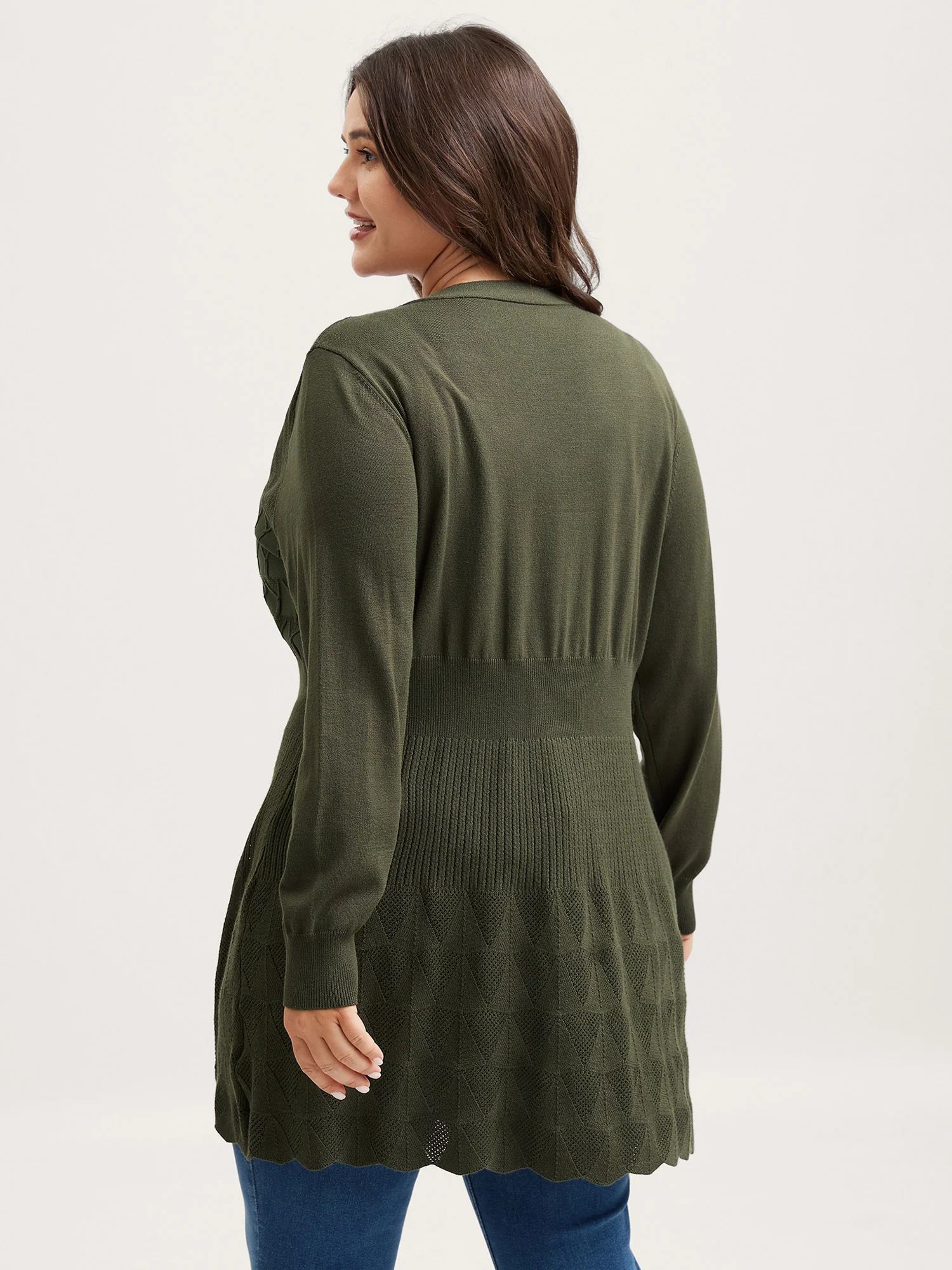Long Sleeve Cinched-Waist Knit Cardigan - Image 4