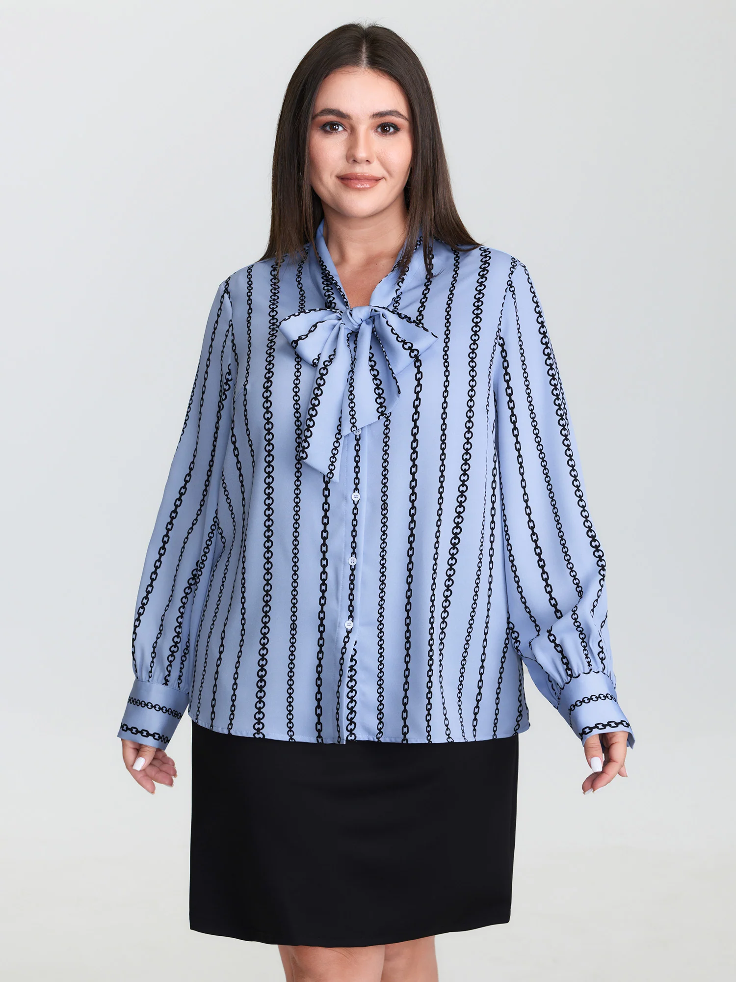 Loop Striped Bow-Tie Neckline Blouse - Image 3