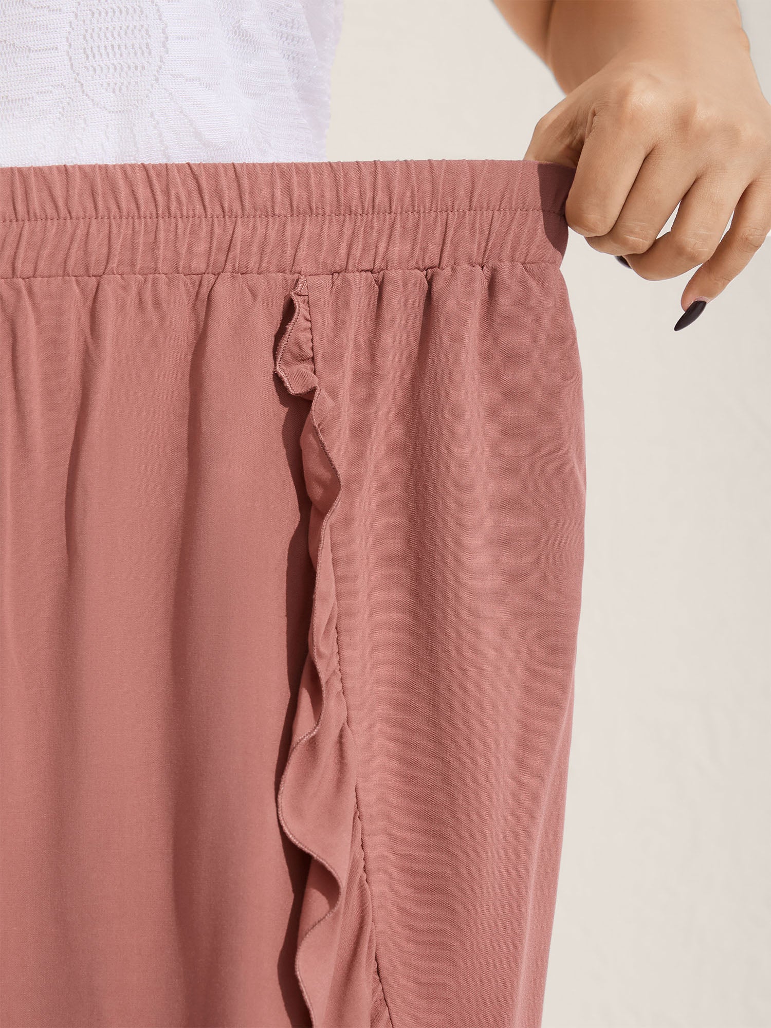 Lotus Leaf Edge Solid Wide-Leg Pants - Image 3