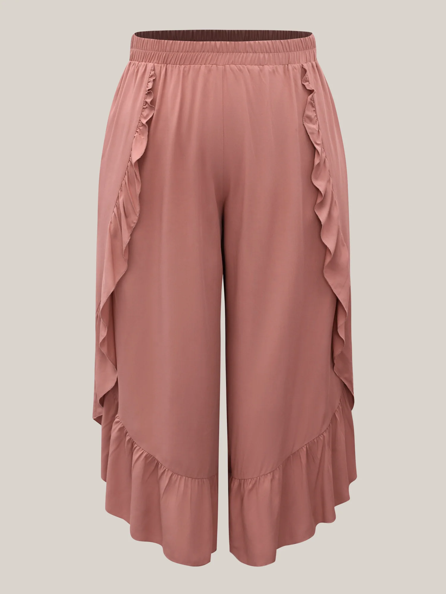 Lotus Leaf Edge Solid Wide-Leg Pants - Image 4