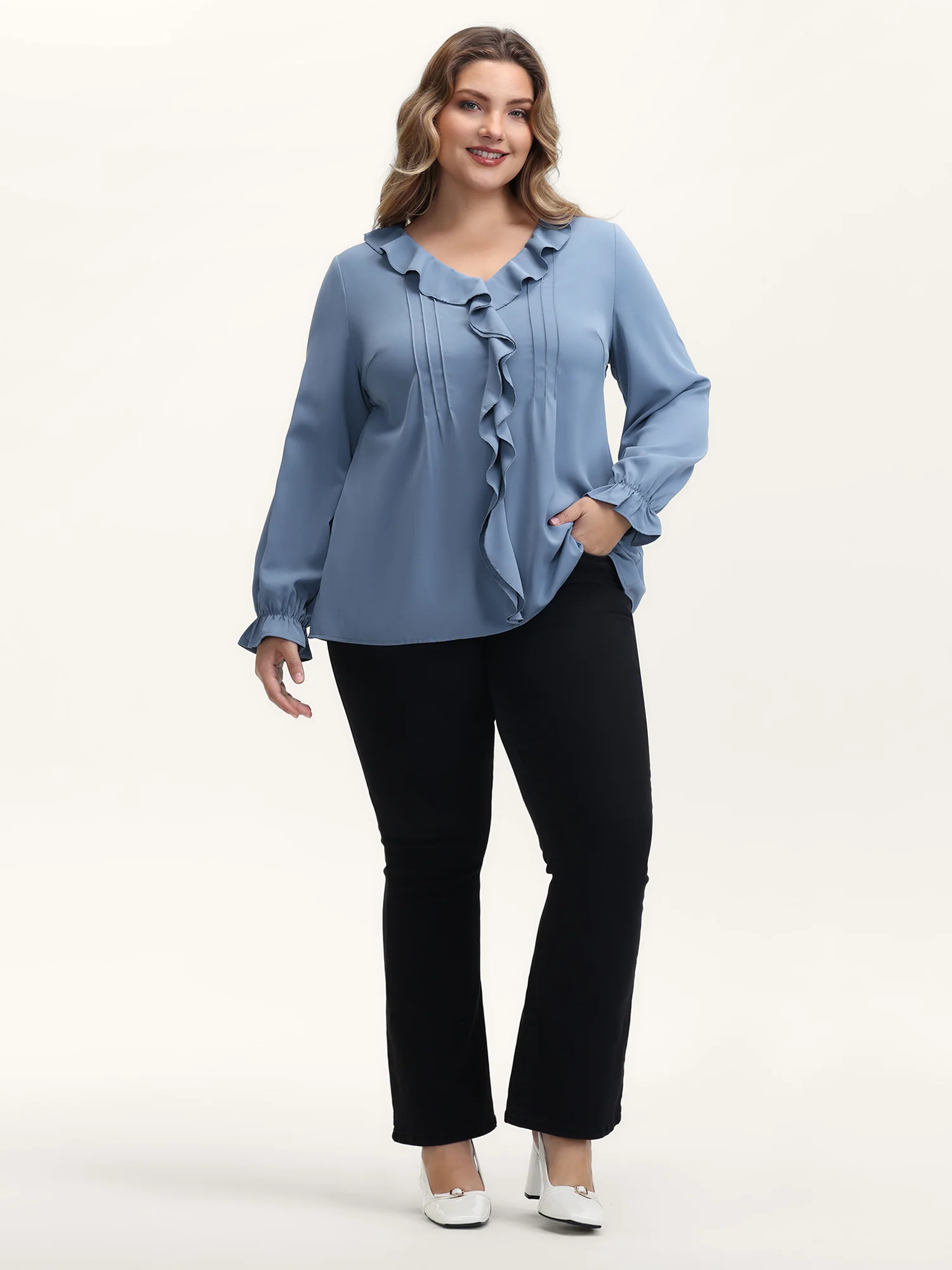 Lotus Leaf Edge Toothpick Pleats Blouse - Image 3