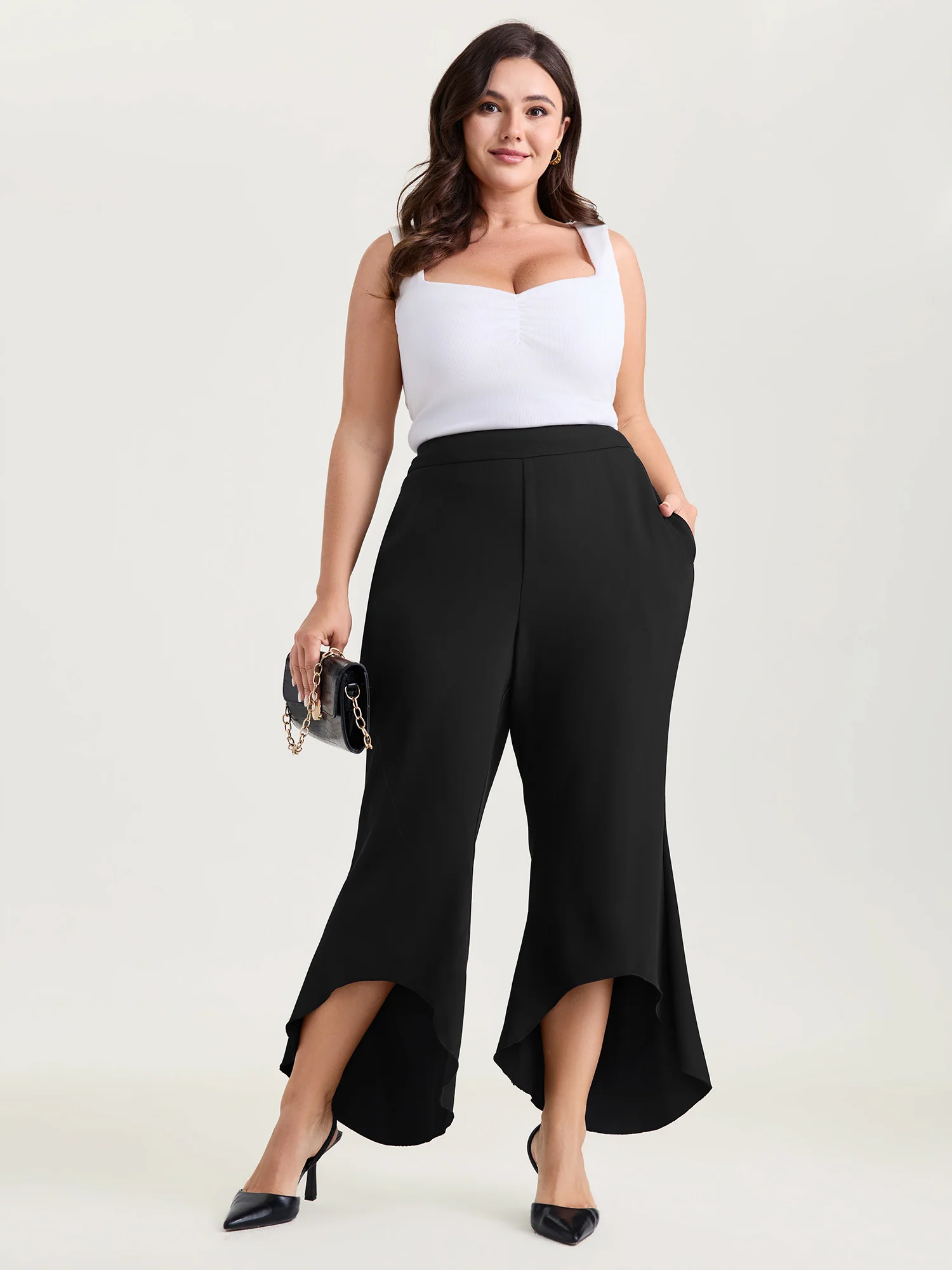 Lotus Leaf Hem Flared Hem Pants