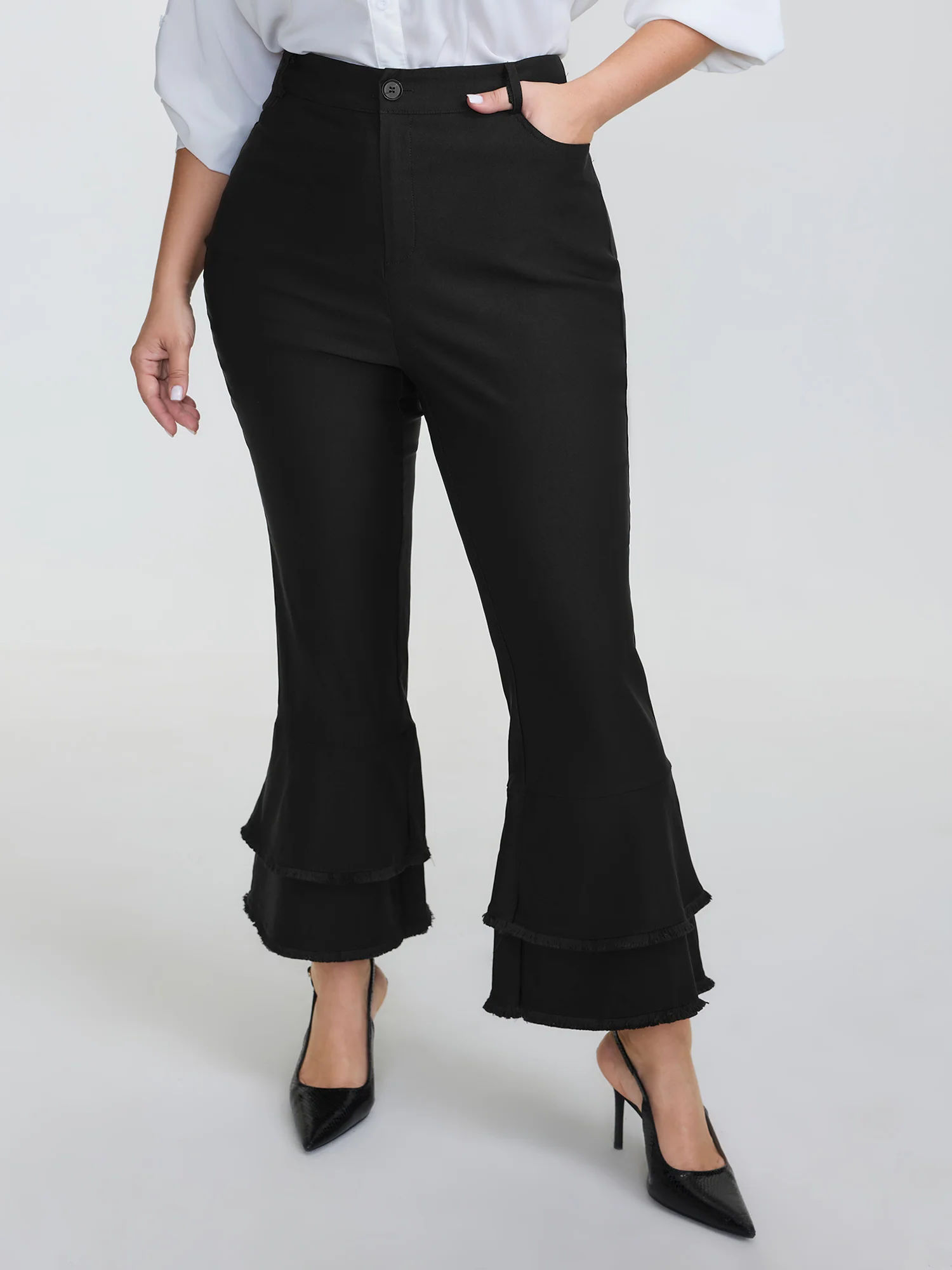 Lotus Leaf Hem Rough Edge Pants