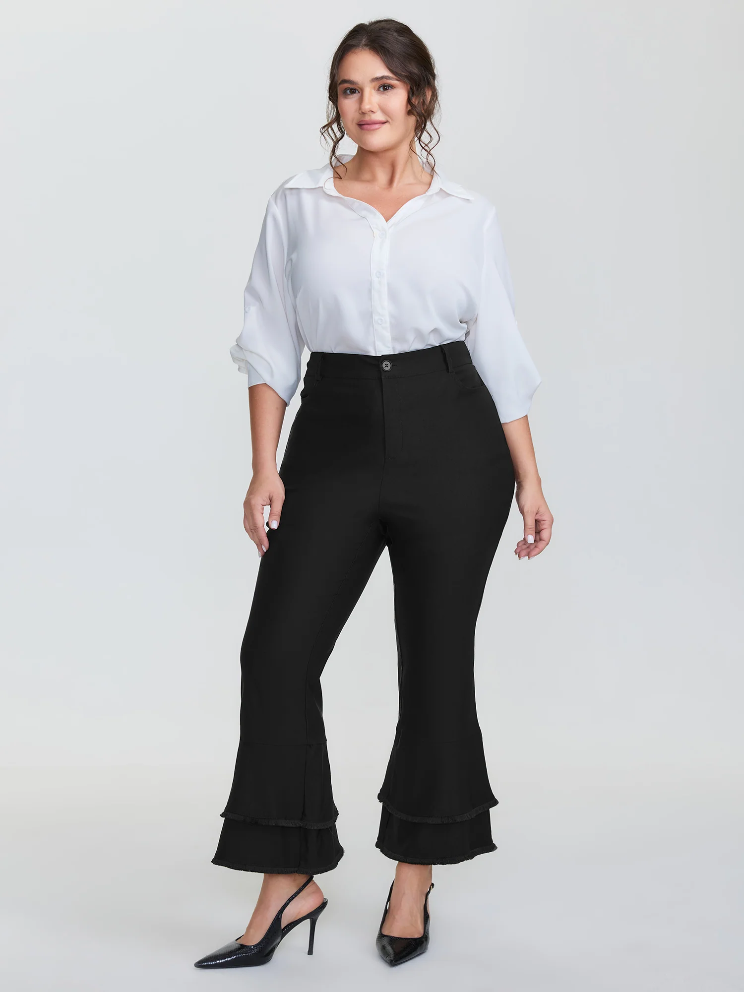 Lotus Leaf Hem Rough Edge Pants - Image 2