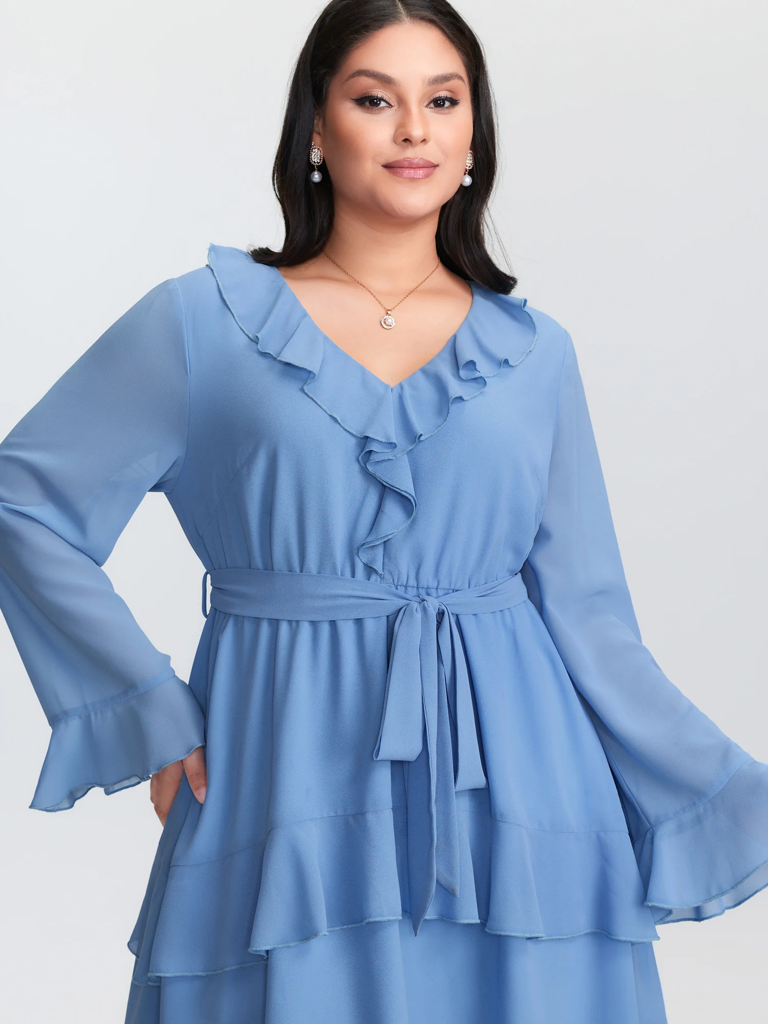 Lotus Leaf Neckline Layered Mini Dress - Image 2