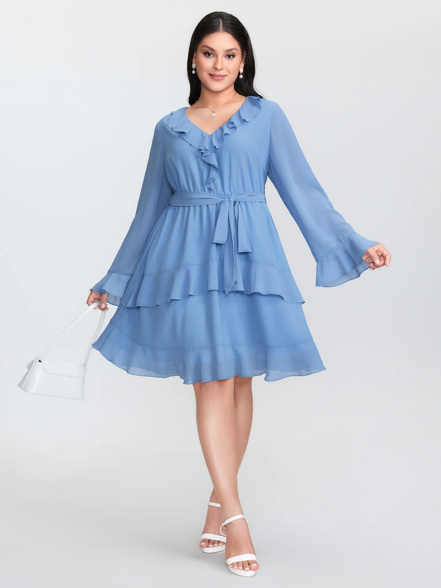 Lotus Leaf Neckline Layered Mini Dress - Image 3