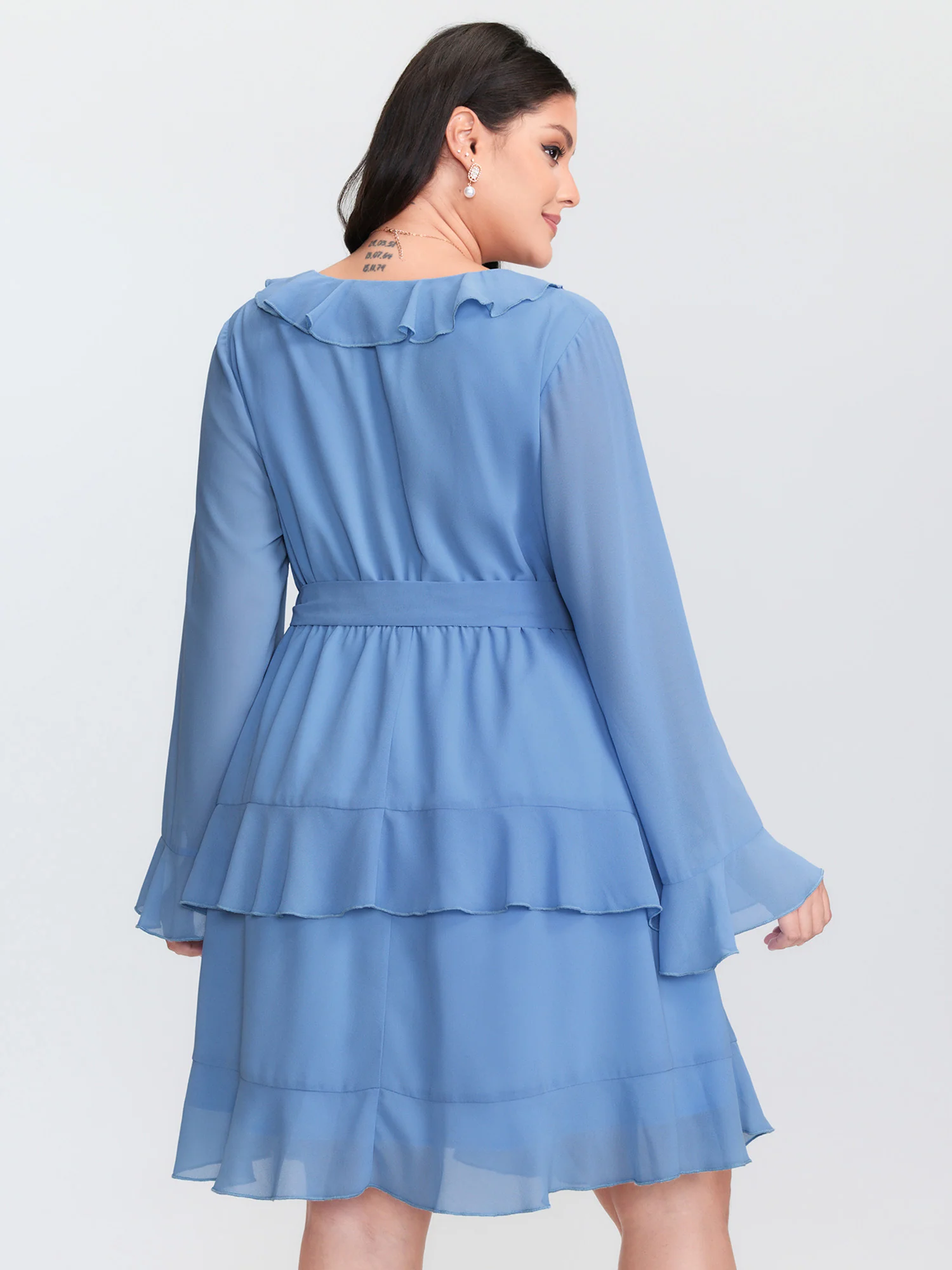 Lotus Leaf Neckline Layered Mini Dress - Image 5