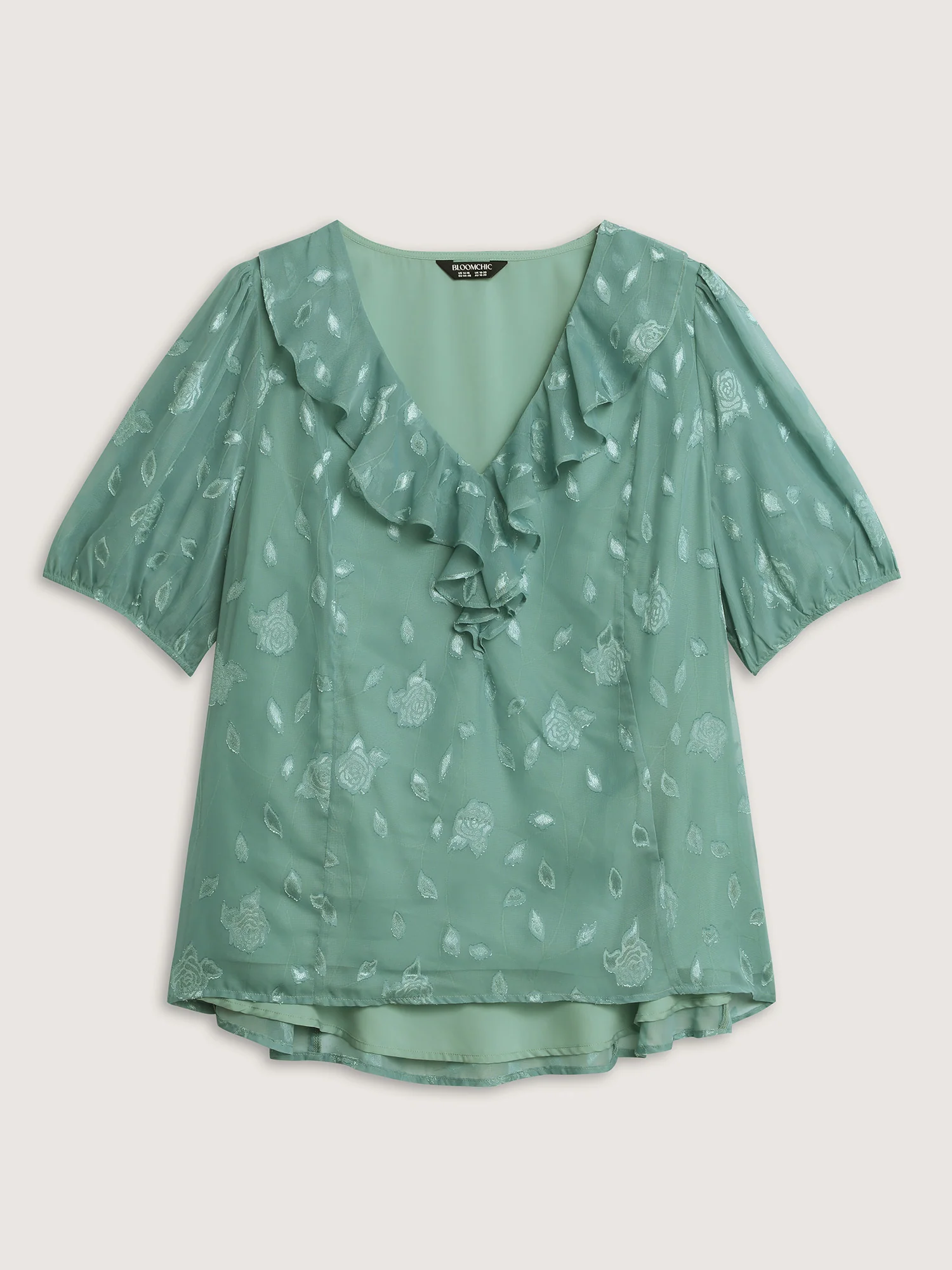 Lotus Leaf Neckline Textured Curvy Hem Blouse - Image 7