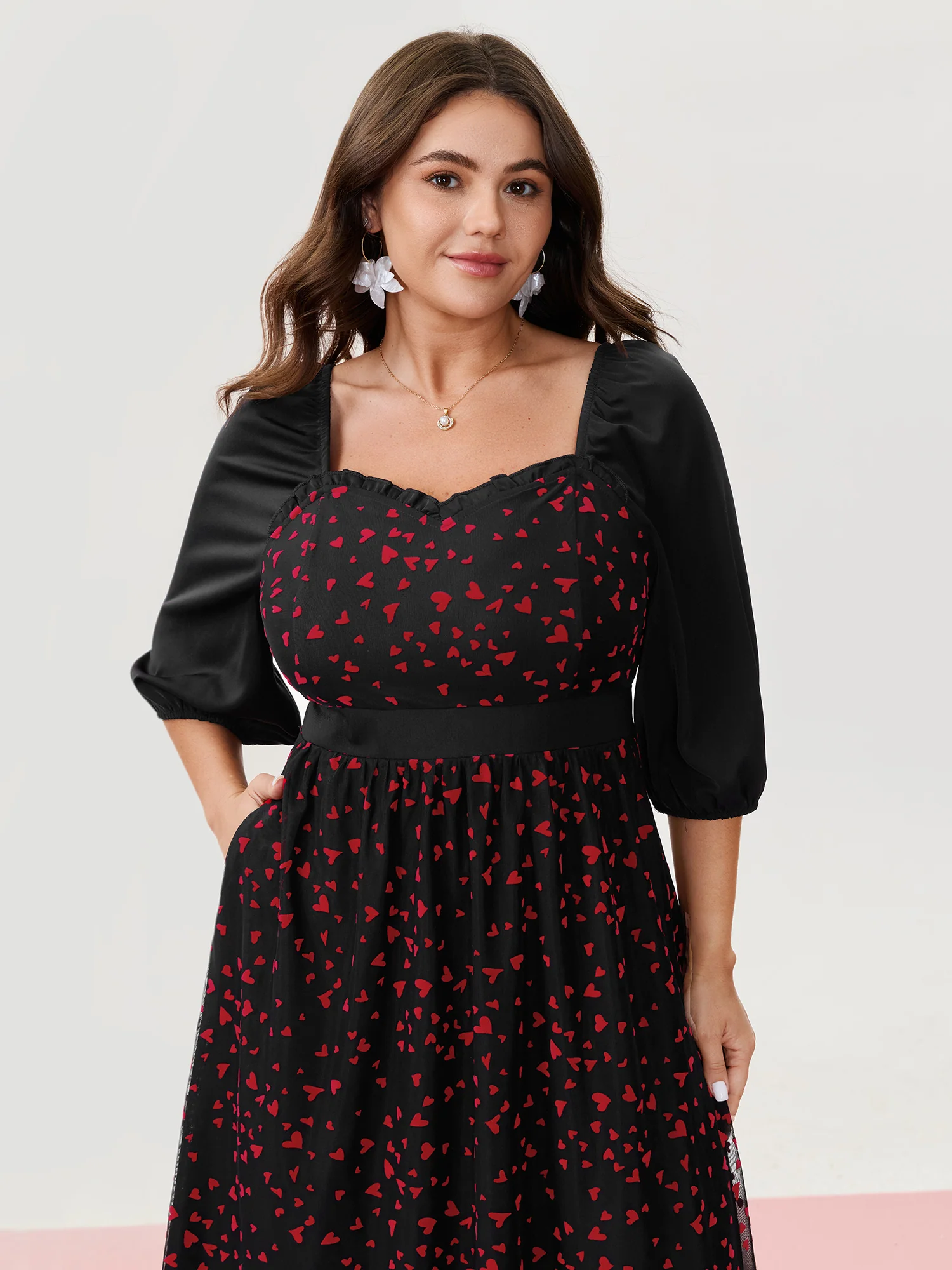 Love Flocked Mesh Shirred Waist Midi Dress - Image 2