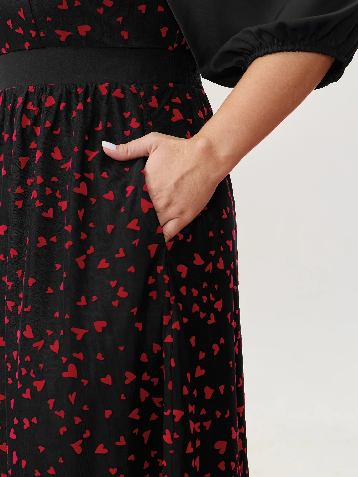 Love Flocked Mesh Shirred Waist Midi Dress - Image 4