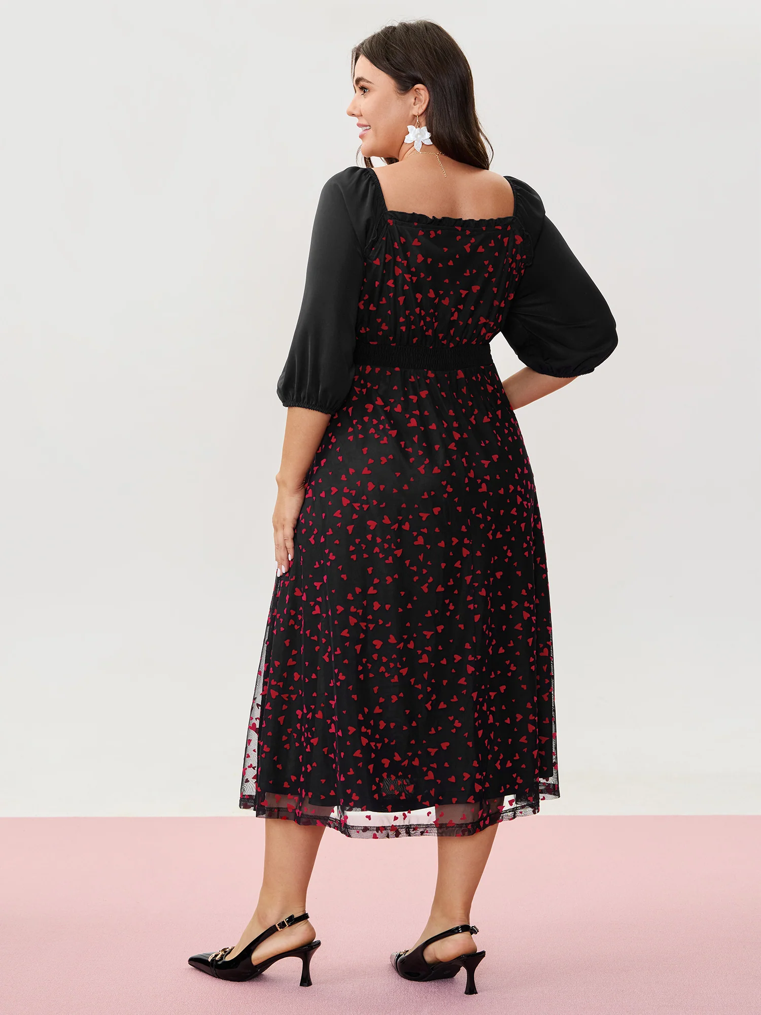 Love Flocked Mesh Shirred Waist Midi Dress - Image 6