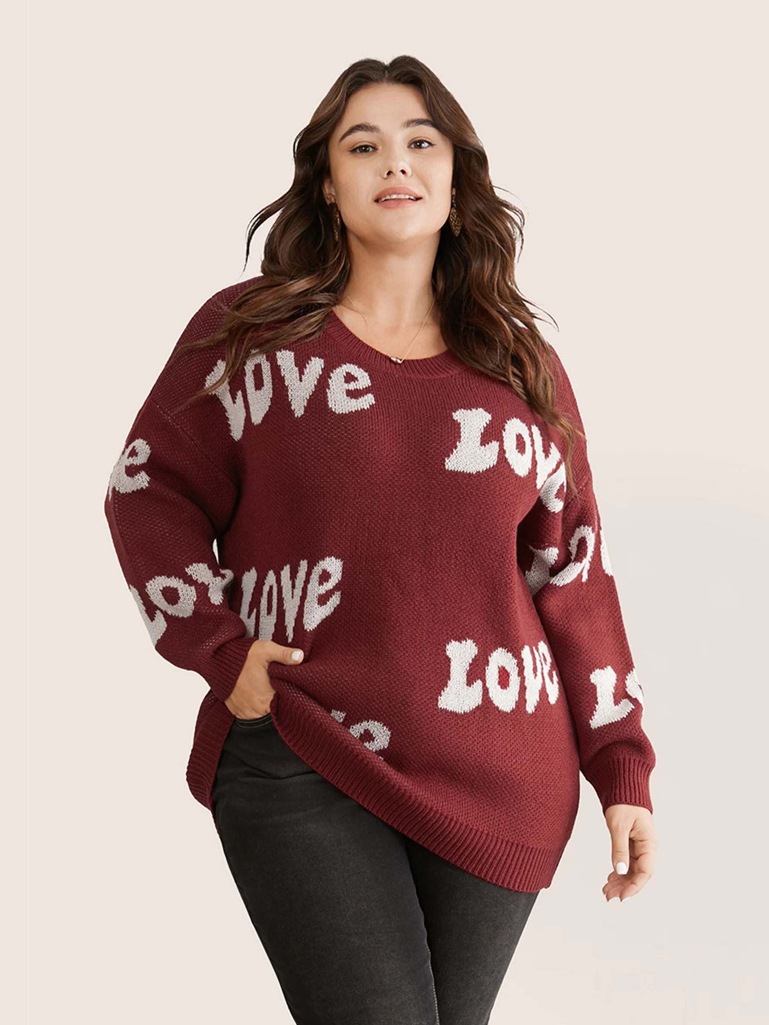Love Letter Round Neck Drop Shoulder Pullover