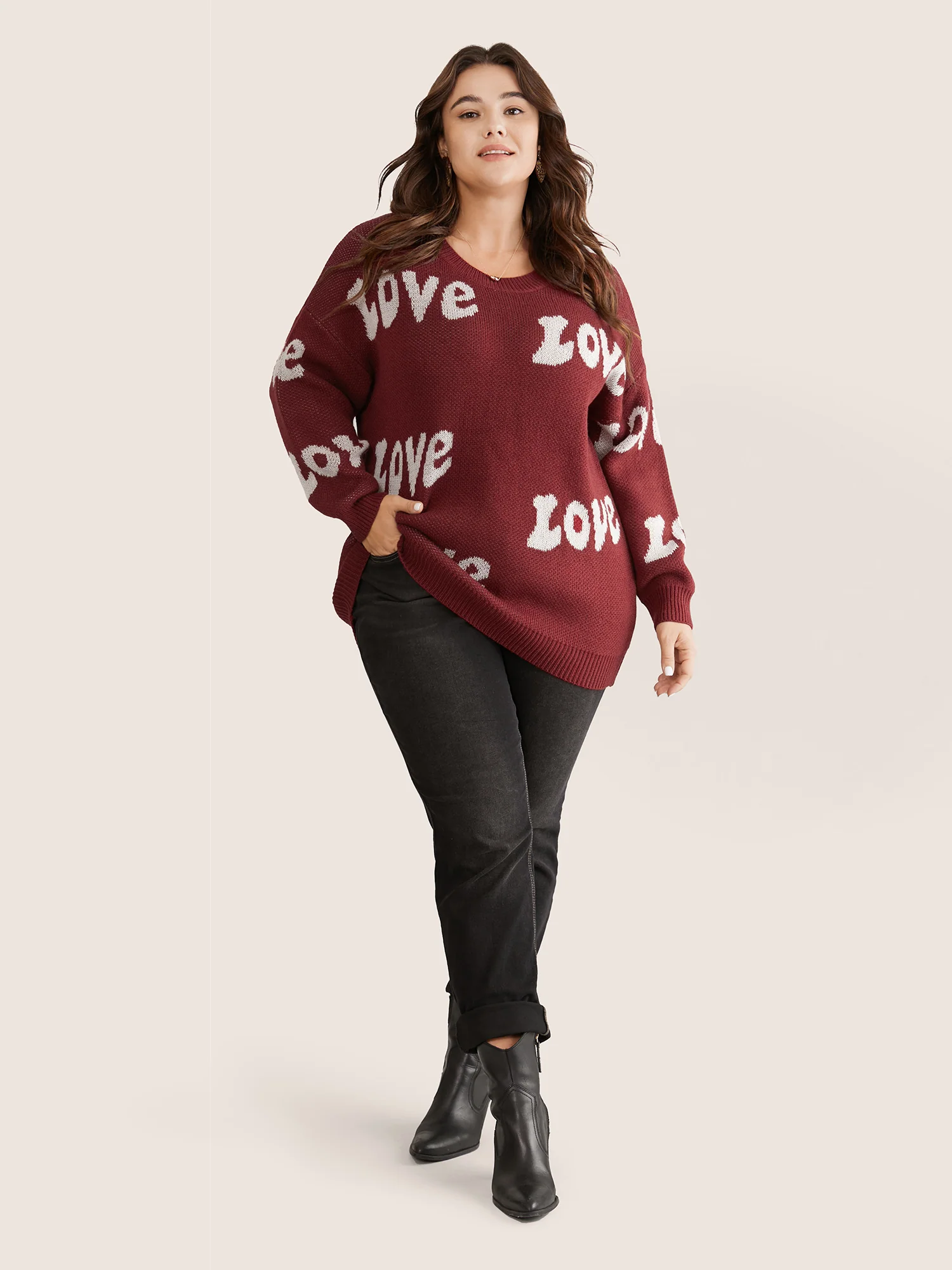 Love Letter Round Neck Drop Shoulder Pullover - Image 3