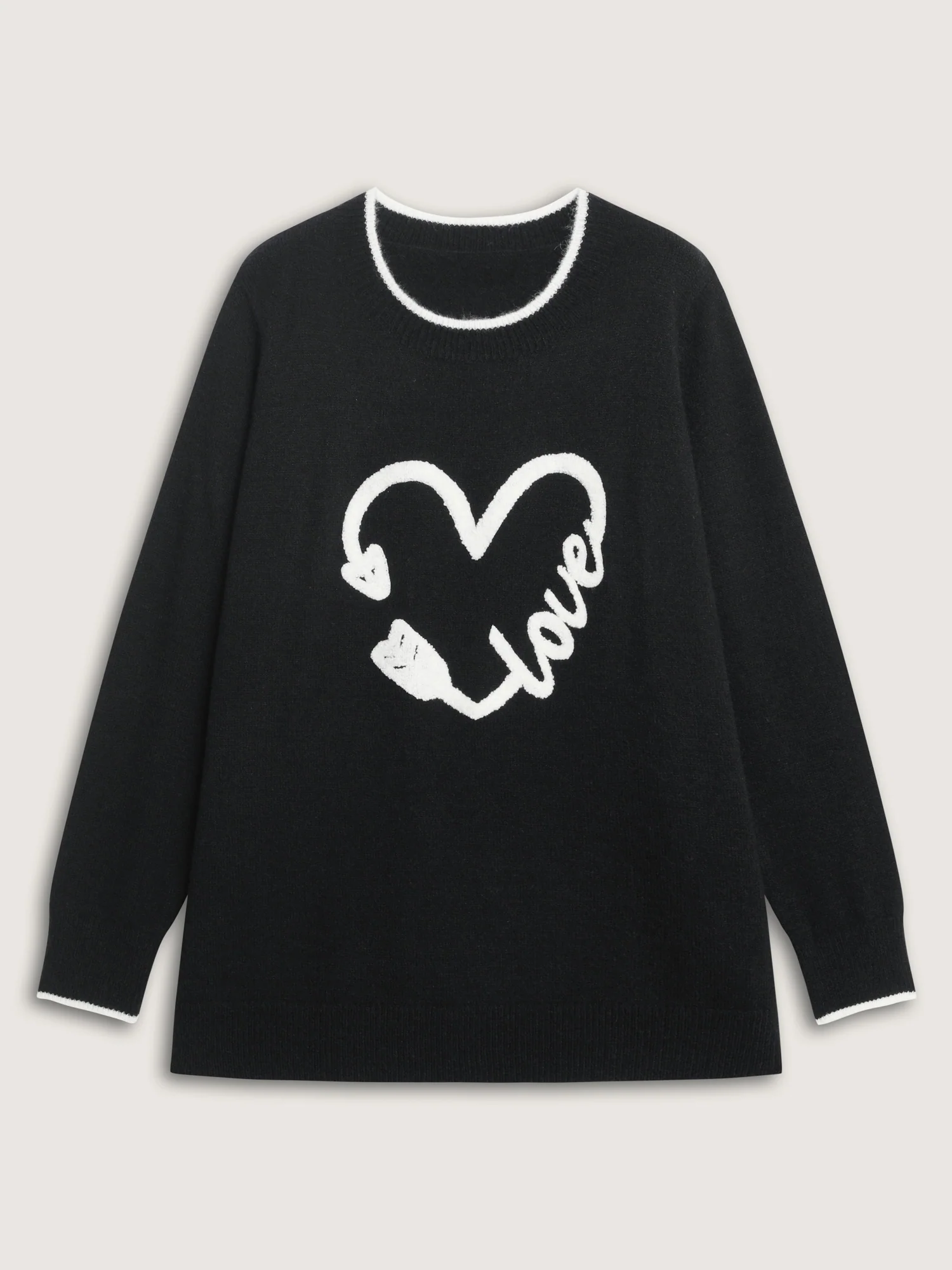 Love Pattern Embroidery Plain Pullover - Image 7