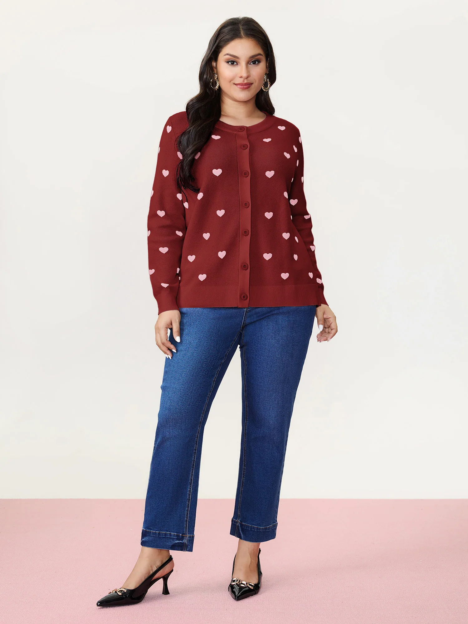 Love Pattern Jacquard Knit Cardigan - Image 10