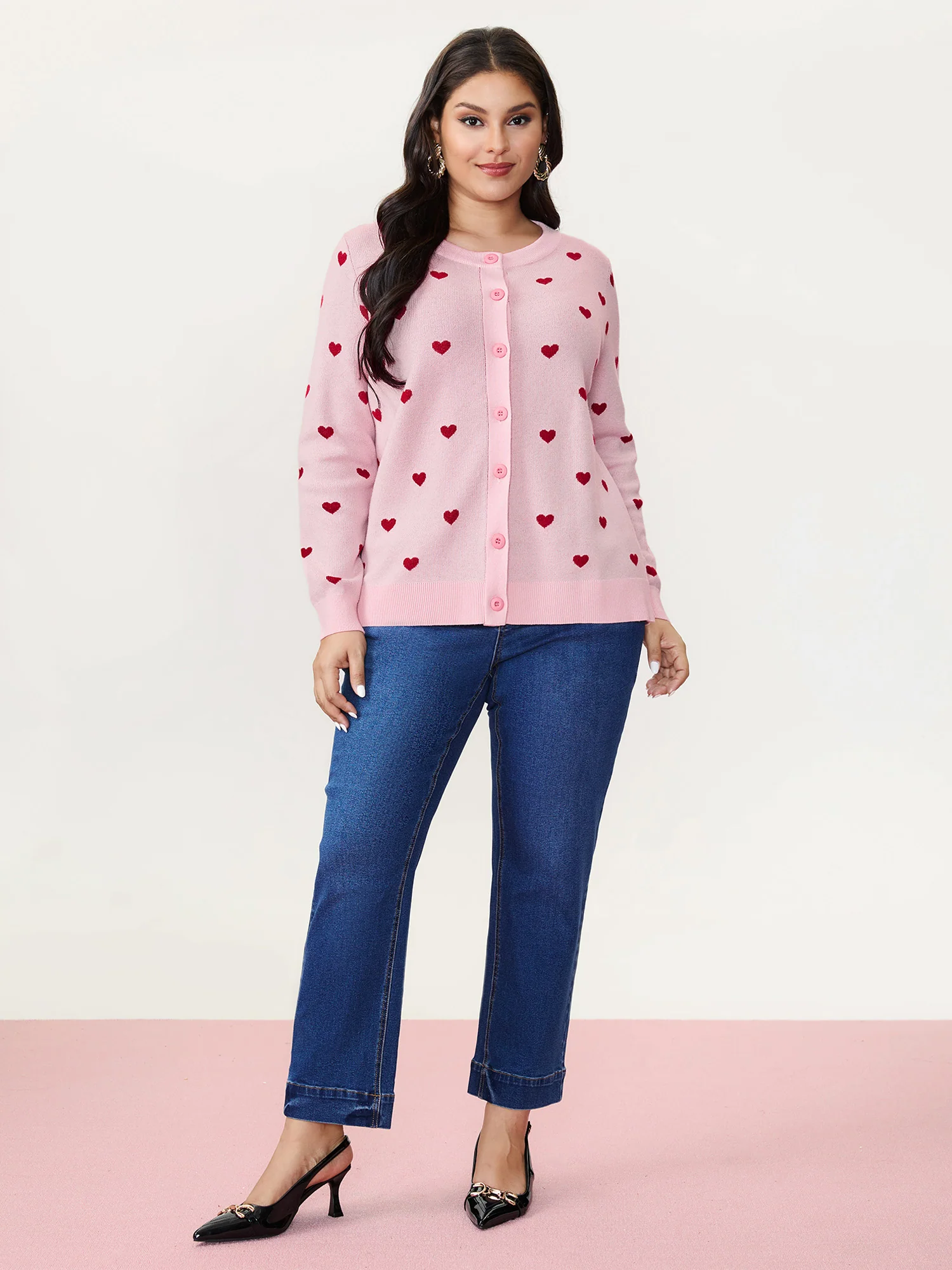 Love Pattern Jacquard Knit Cardigan - Image 2