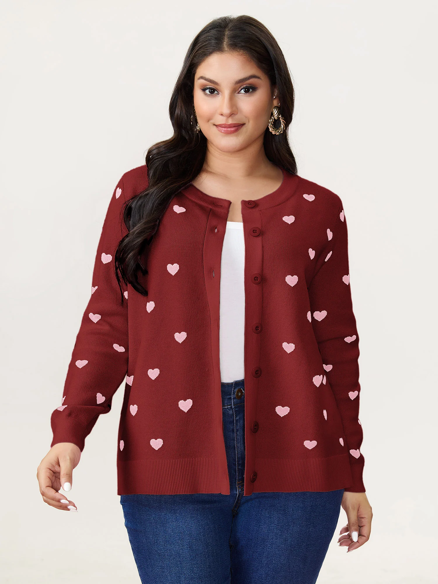 Love Pattern Jacquard Knit Cardigan - Image 9
