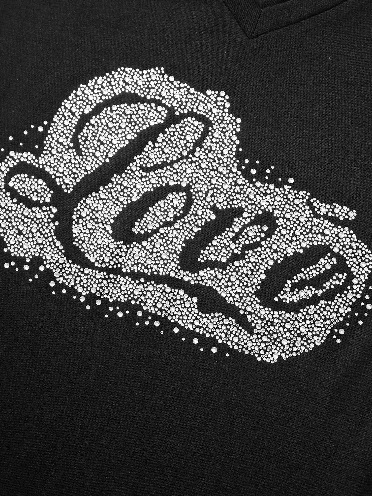 Love Rhinestone V Neck T-shirt - Image 5