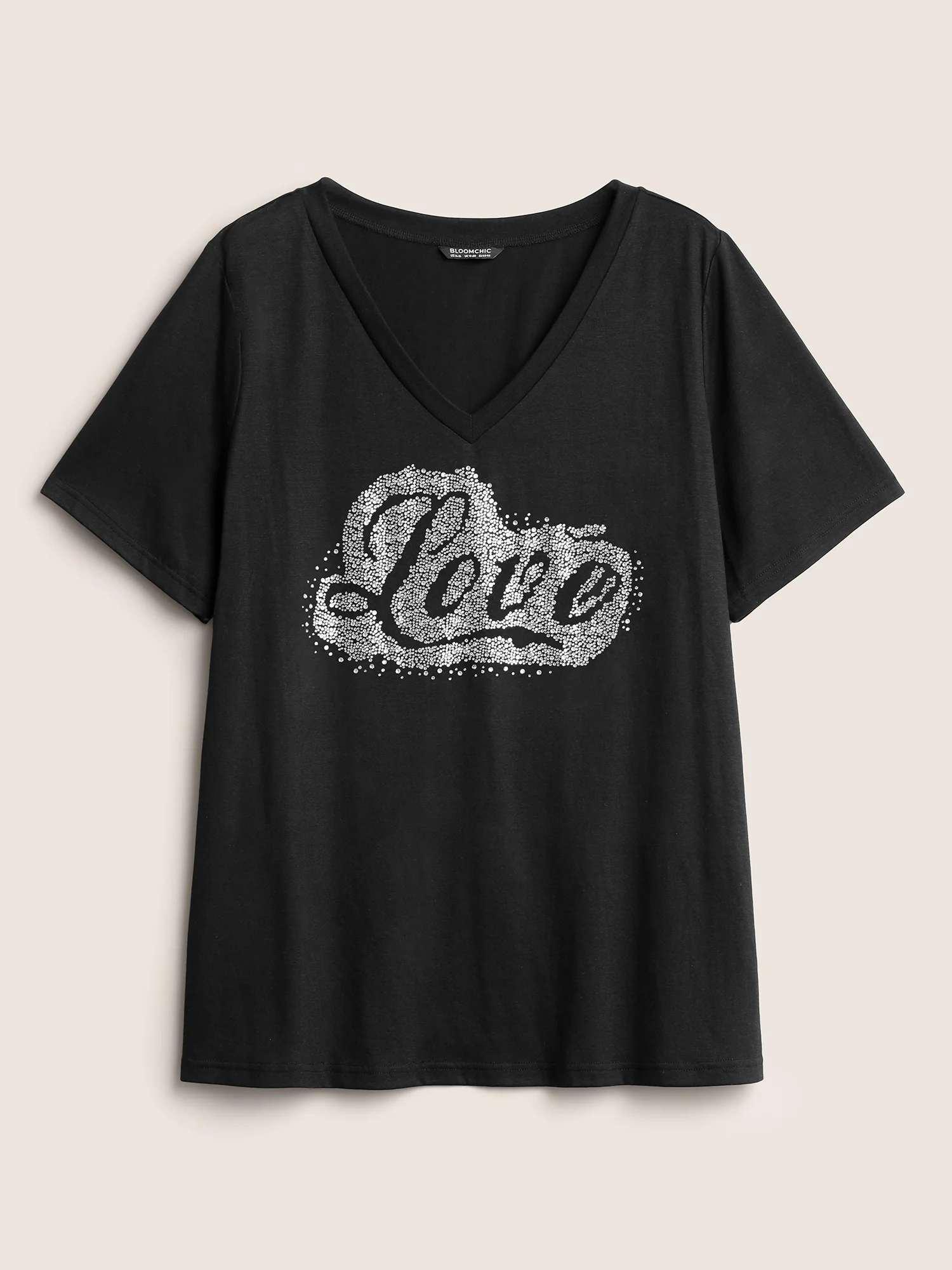 Love Rhinestone V Neck T-shirt - Image 6