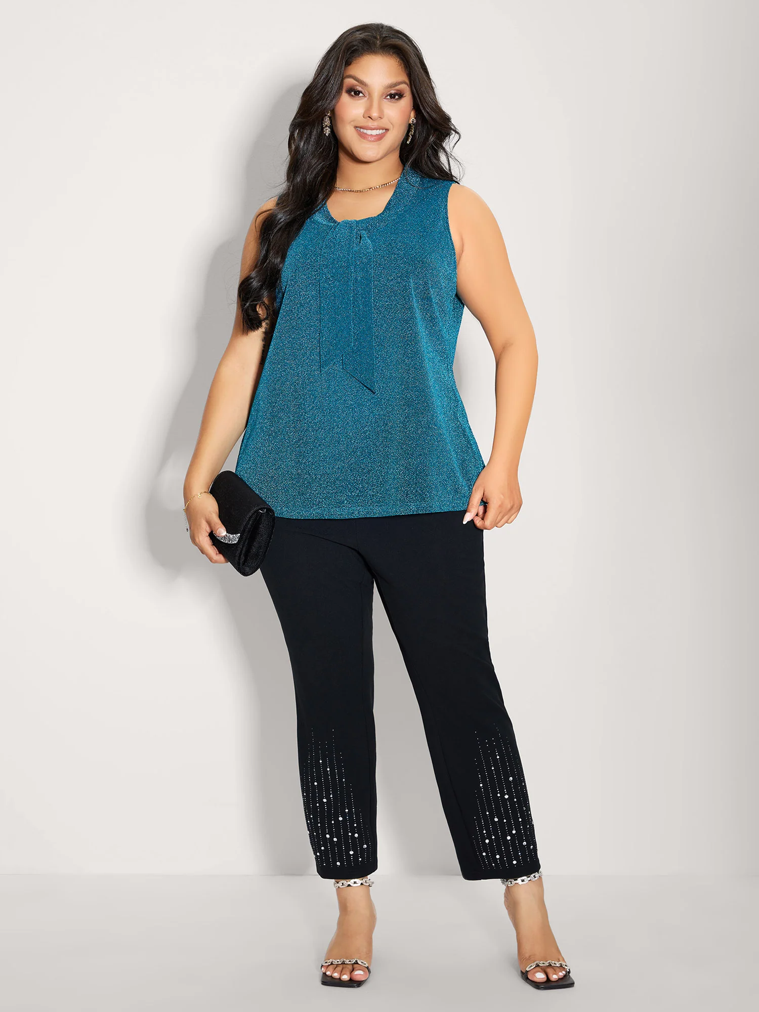 Lurex Butterfly Knot Collar Lined Tank Top - Image 3