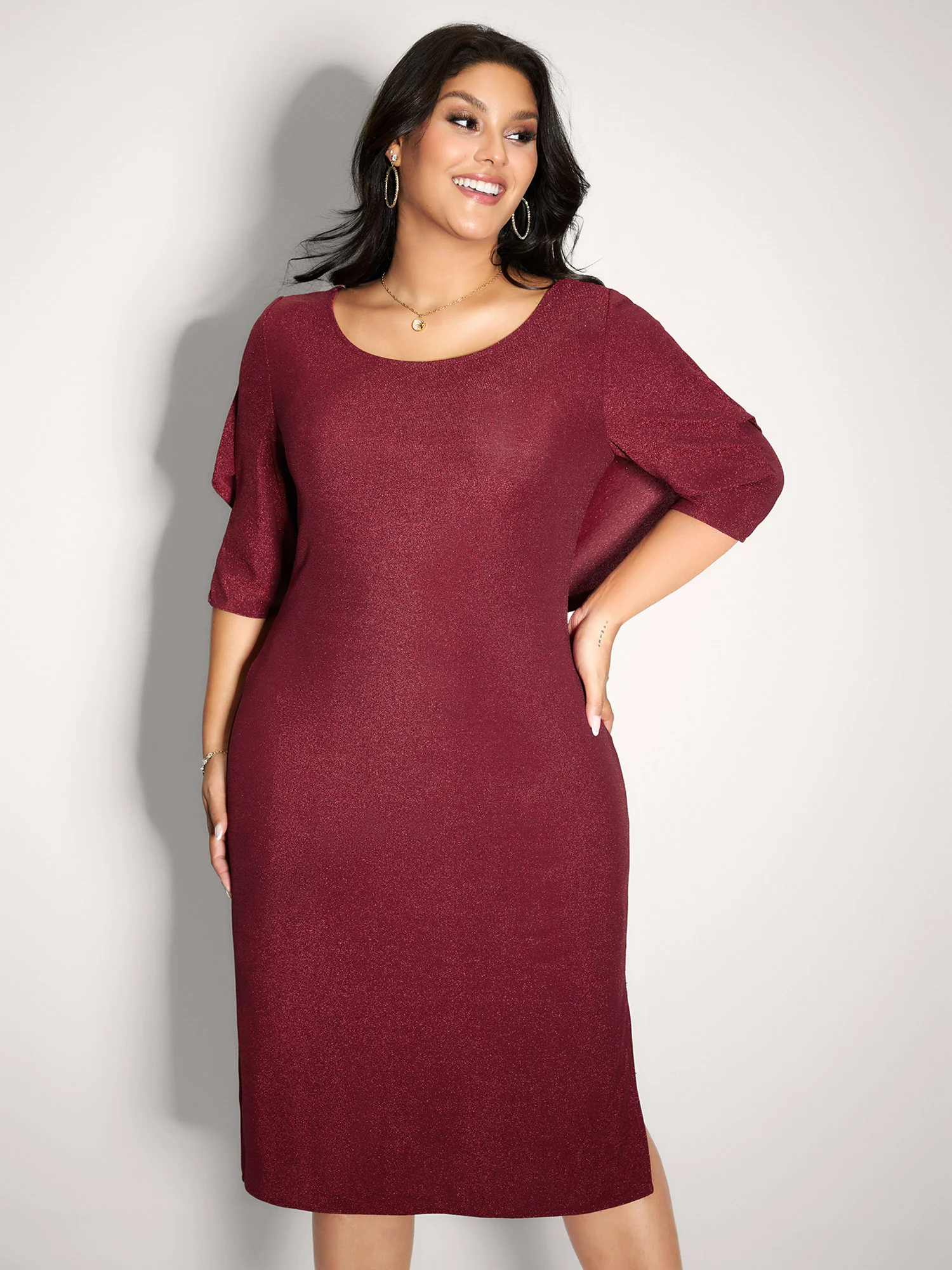 Lurex Drape Back Lace Trim Midi Dress - Image 3