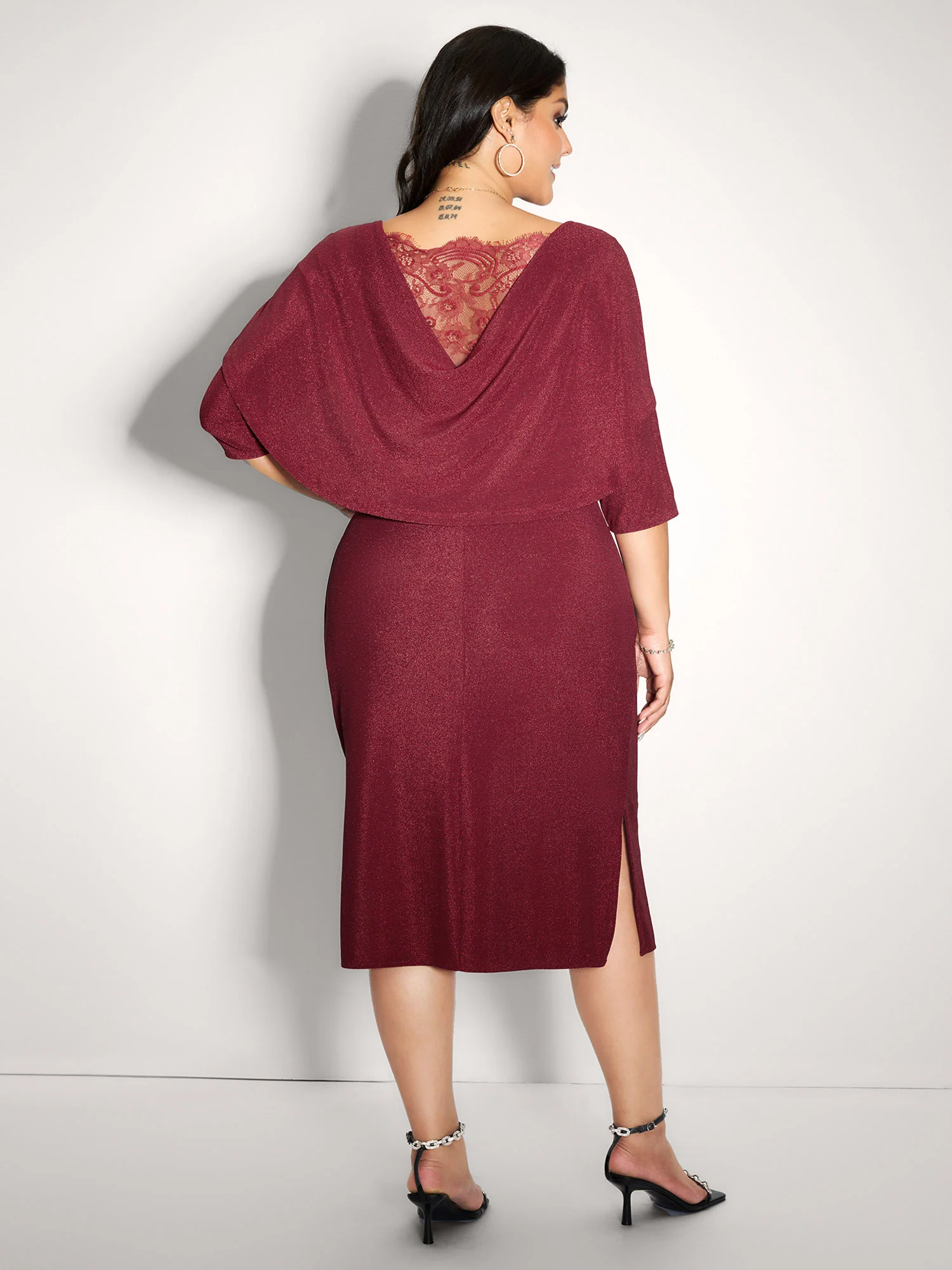 Lurex Drape Back Lace Trim Midi Dress - Image 4