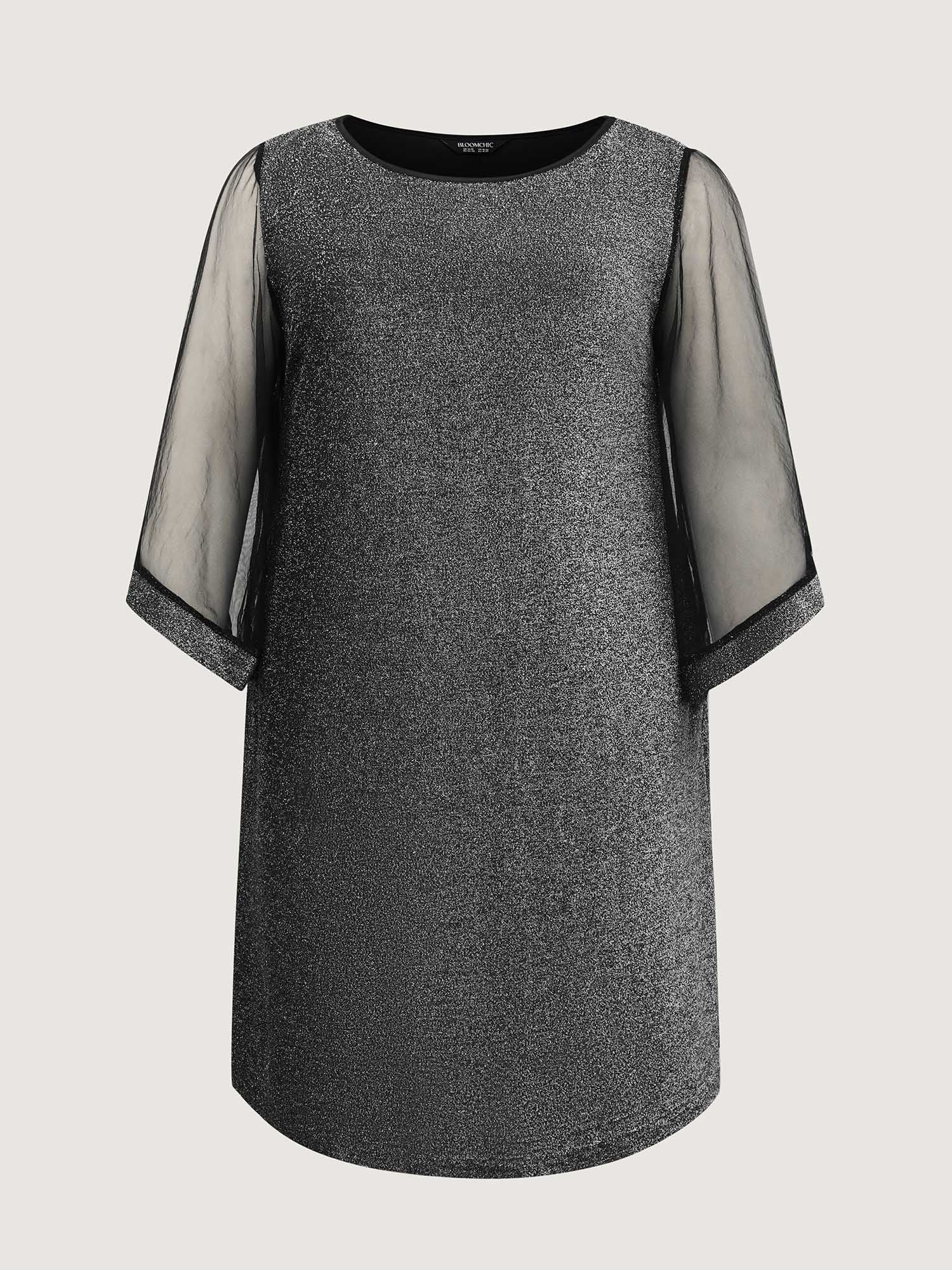 Lurex Pockets Lined Sheer Sleeve Midi Dress - Image 7
