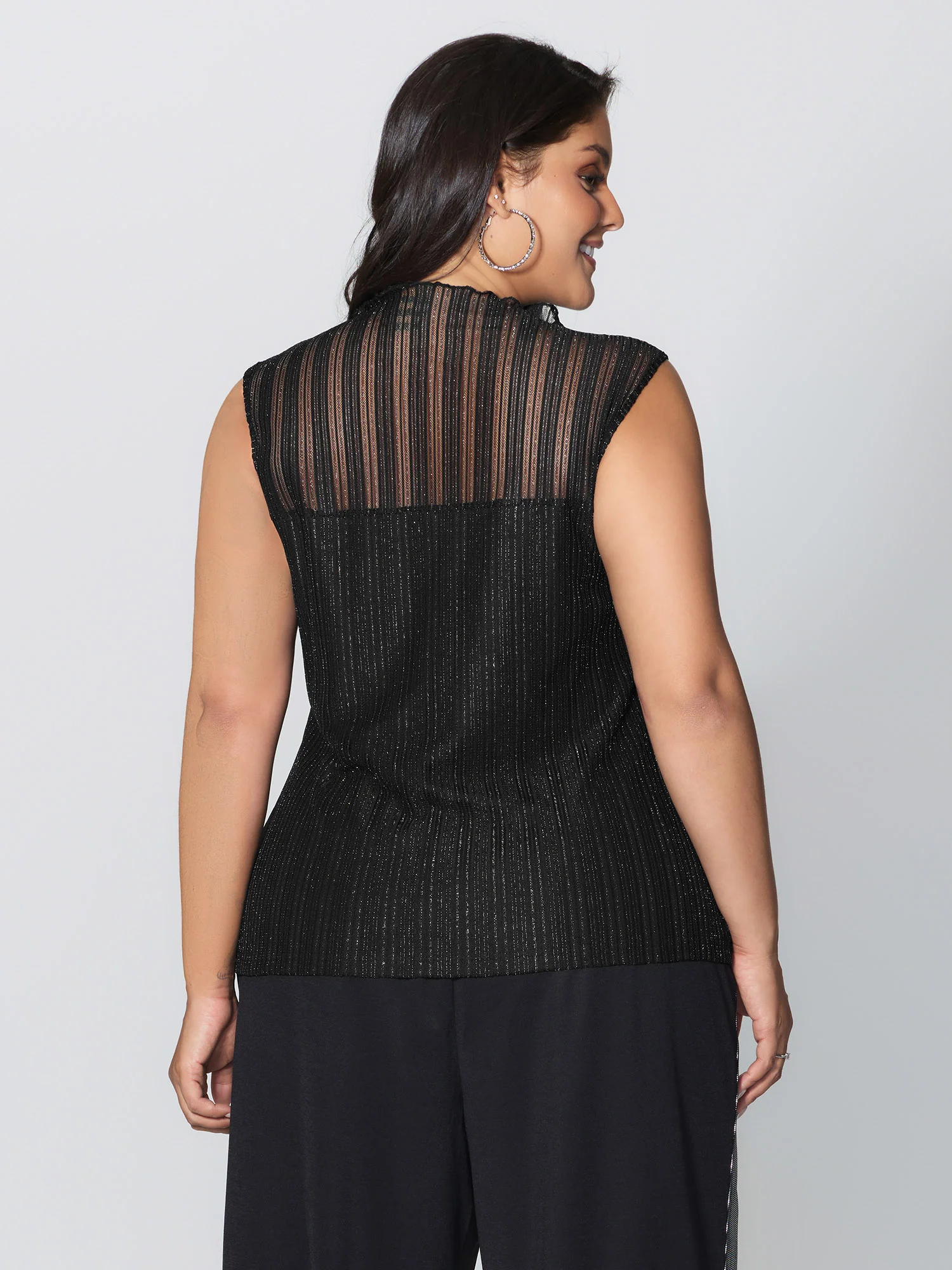 Lurex Sheer Neckline Lined Tank Top - Image 4