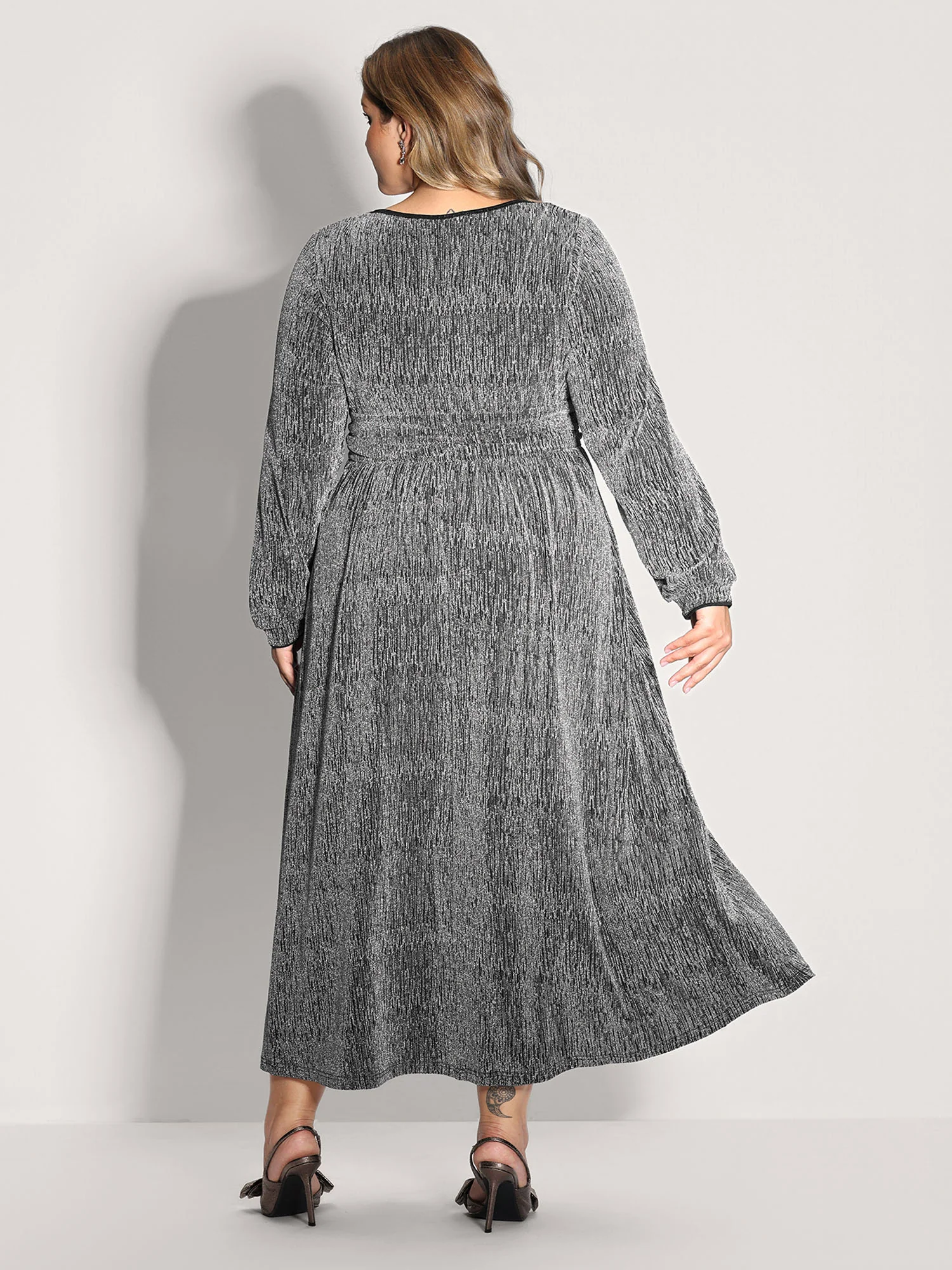 Lurex Side Slit Pleated Waist Maxi Dress - Image 4