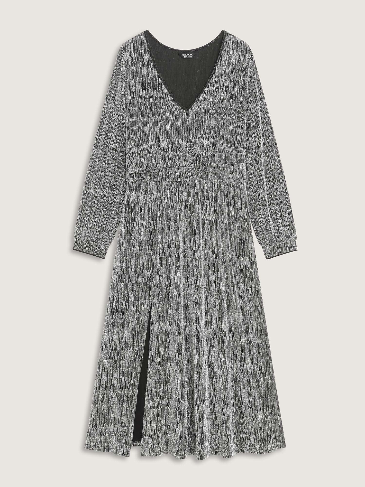 Lurex Side Slit Pleated Waist Maxi Dress - Image 7