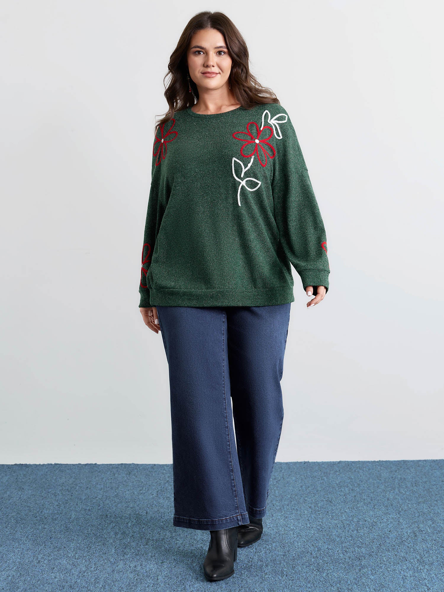 Lurex Textured Cord Embroidery Sweatshirt - Image 2