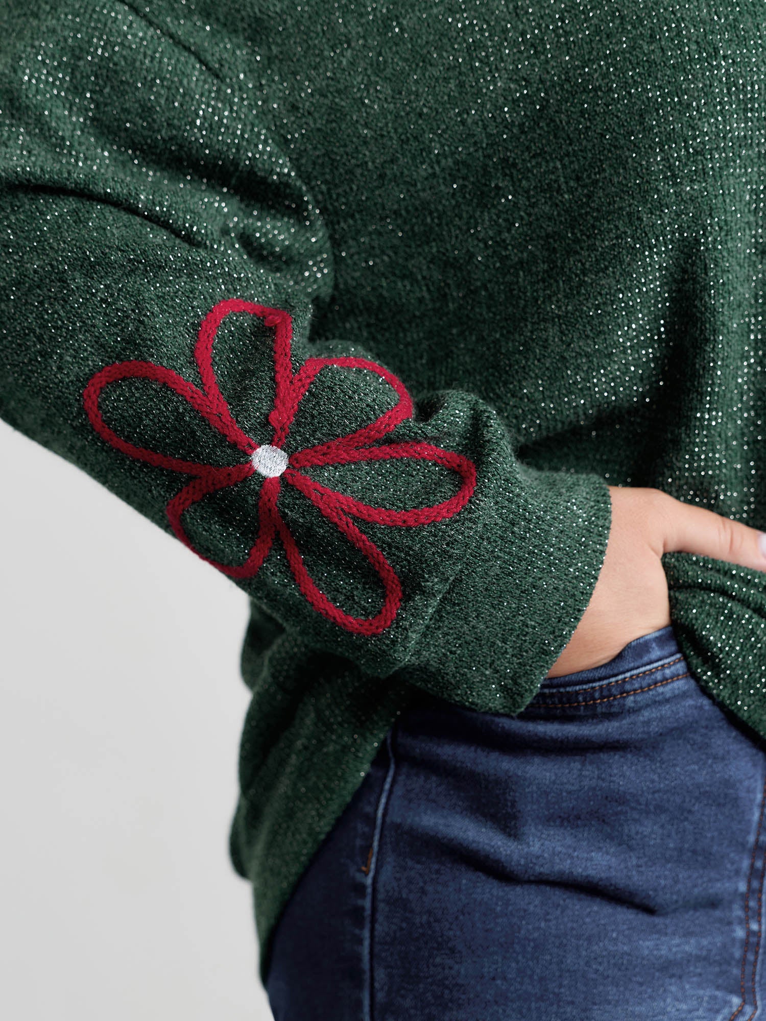 Lurex Textured Cord Embroidery Sweatshirt - Image 3