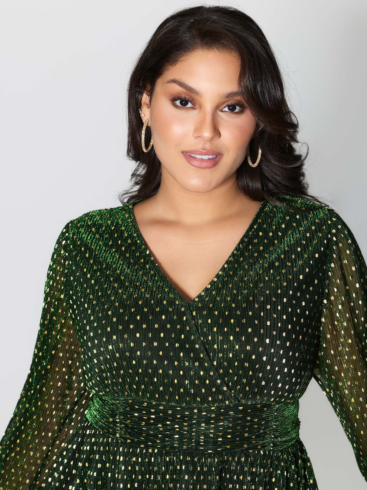 Lurex Textured Flared V-Neck Blouse - Image 2