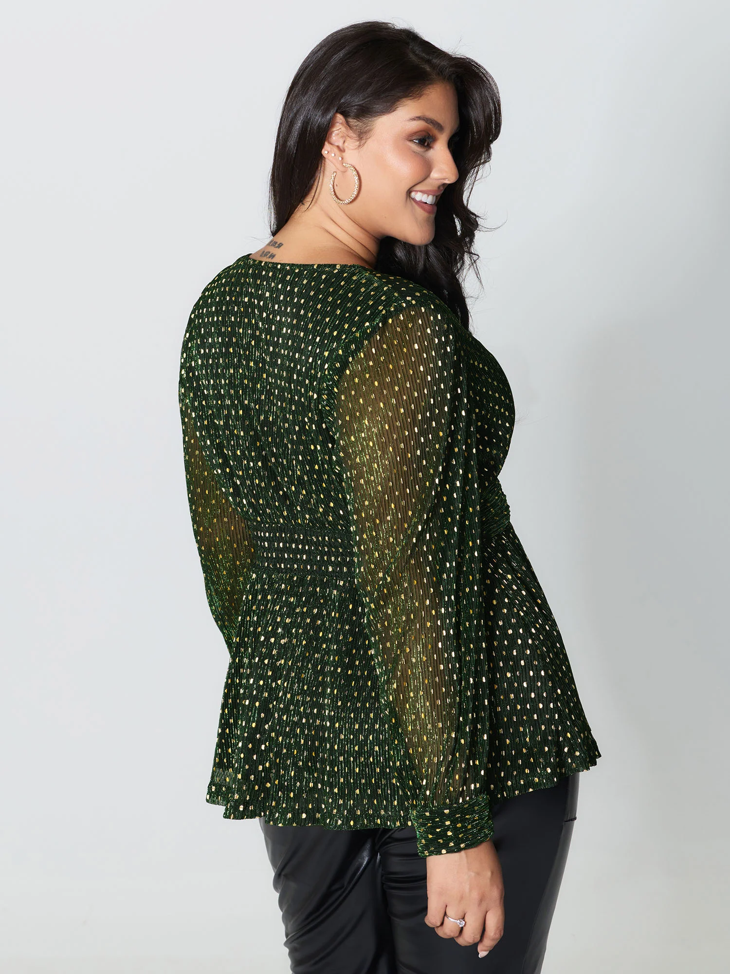 Lurex Textured Flared V-Neck Blouse - Image 4