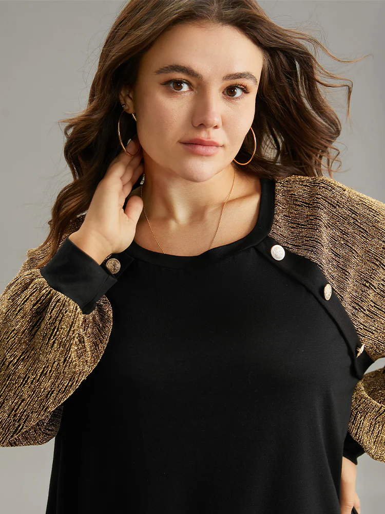 Luxe Button Detail Raglan Sleeve T-shirt - Image 3