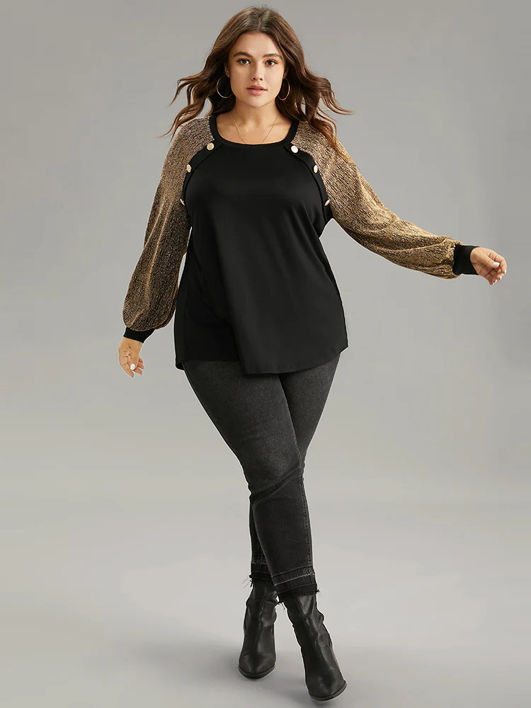 Luxe Button Detail Raglan Sleeve T-shirt - Image 4