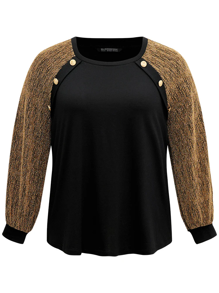 Luxe Button Detail Raglan Sleeve T-shirt - Image 5