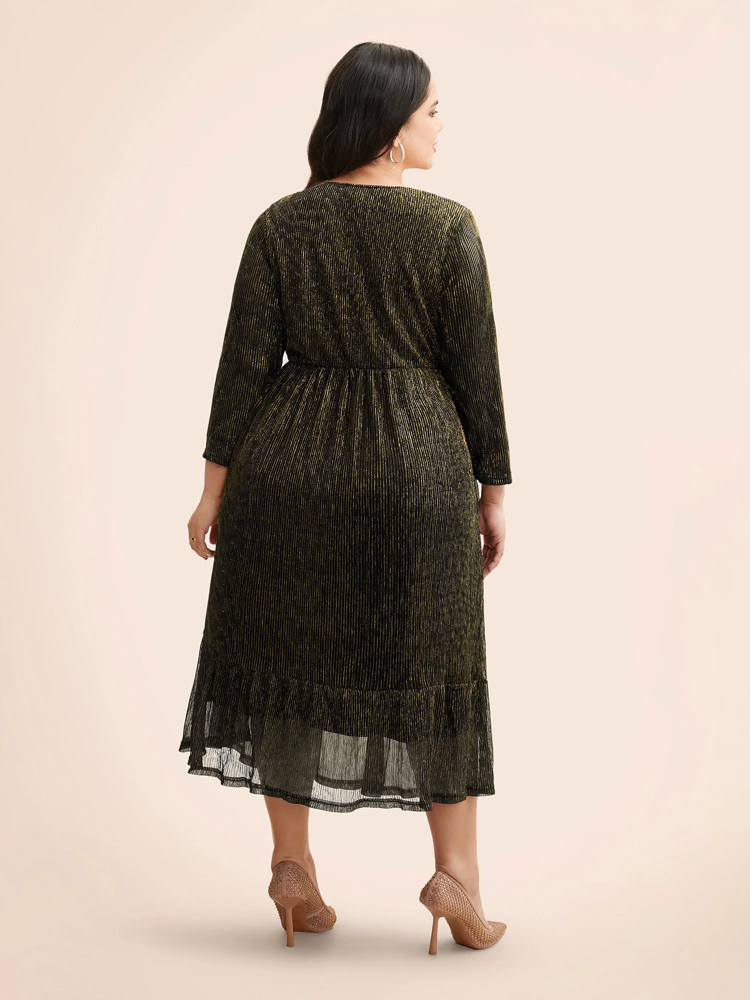Luxe Mesh Pleated Elastic Waist Wrap Dress - Image 10