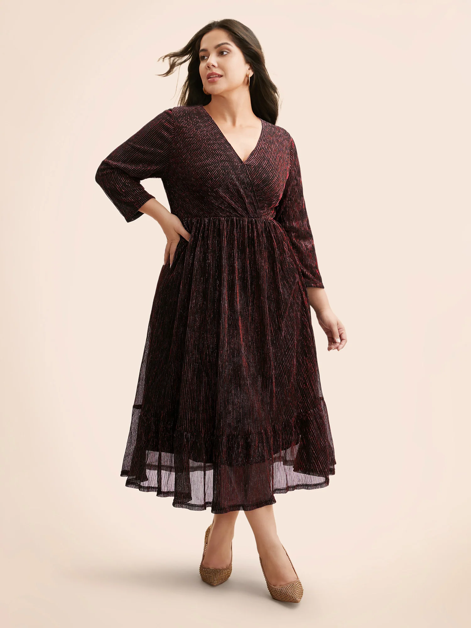 Luxe Mesh Pleated Elastic Waist Wrap Dress - Image 11