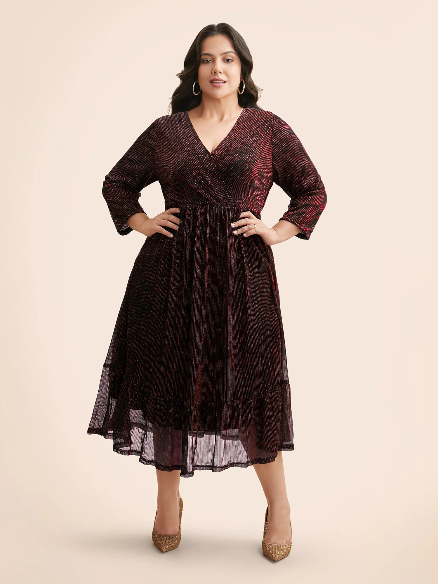 Luxe Mesh Pleated Elastic Waist Wrap Dress - Image 12