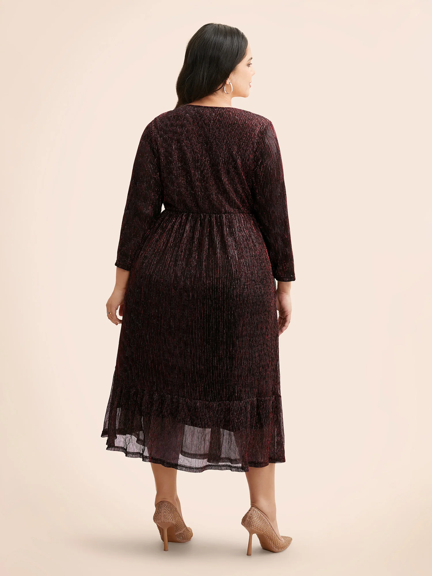 Luxe Mesh Pleated Elastic Waist Wrap Dress - Image 13